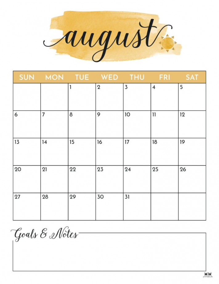 August  Calendars -  FREE Printables  Printabulls