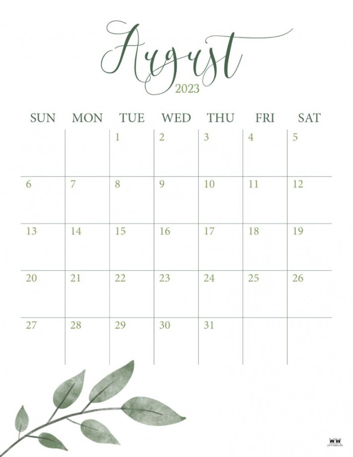 August  Calendars -  FREE Printables  Printabulls