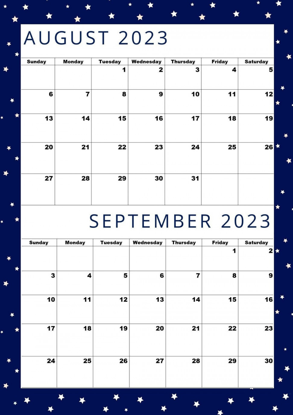 August  Calendarseptember  Calendartwo Month One - Etsy