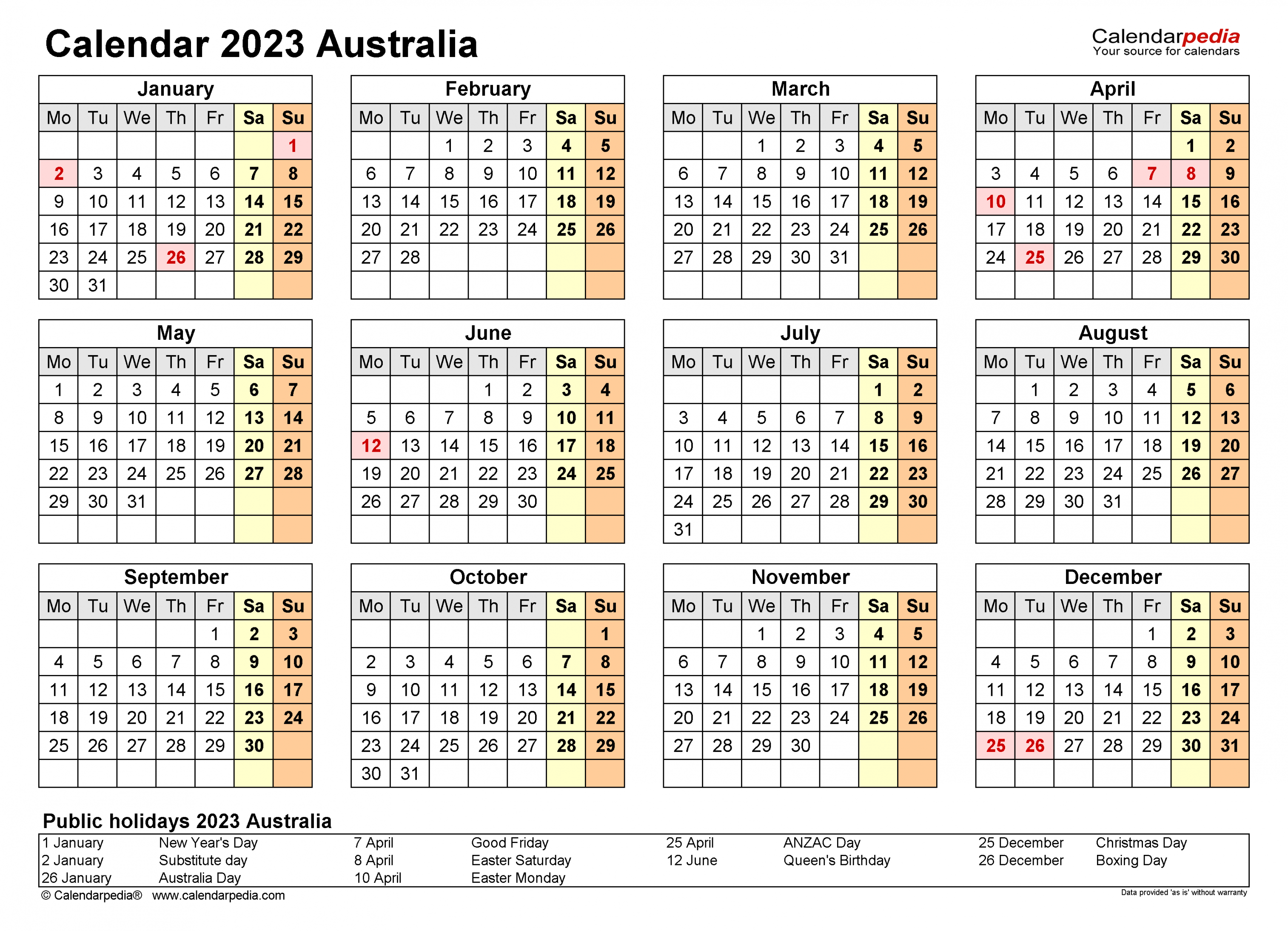 Australia Calendar  - Free Printable Excel templates