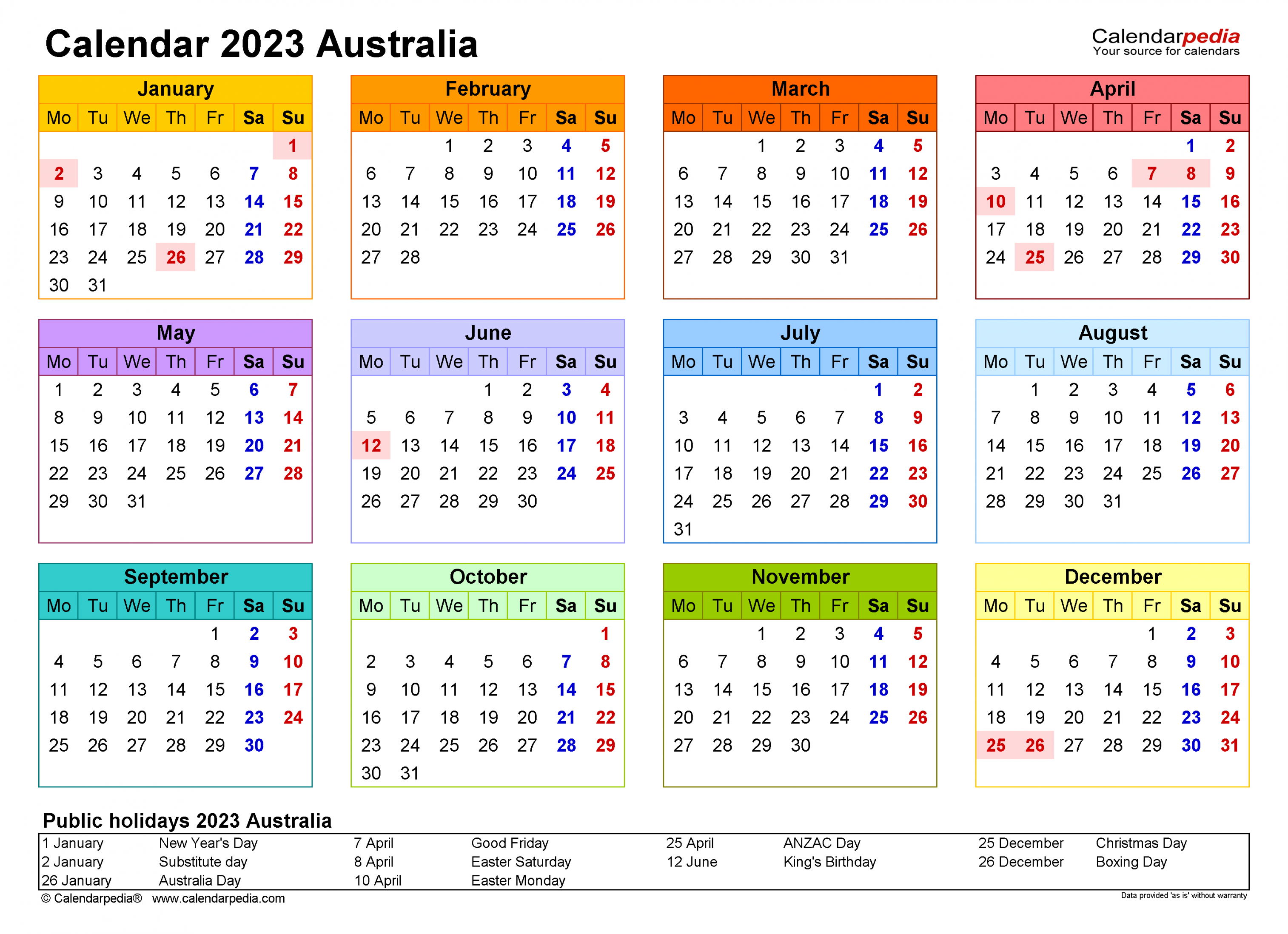 Australia Calendar  - Free Printable Excel templates