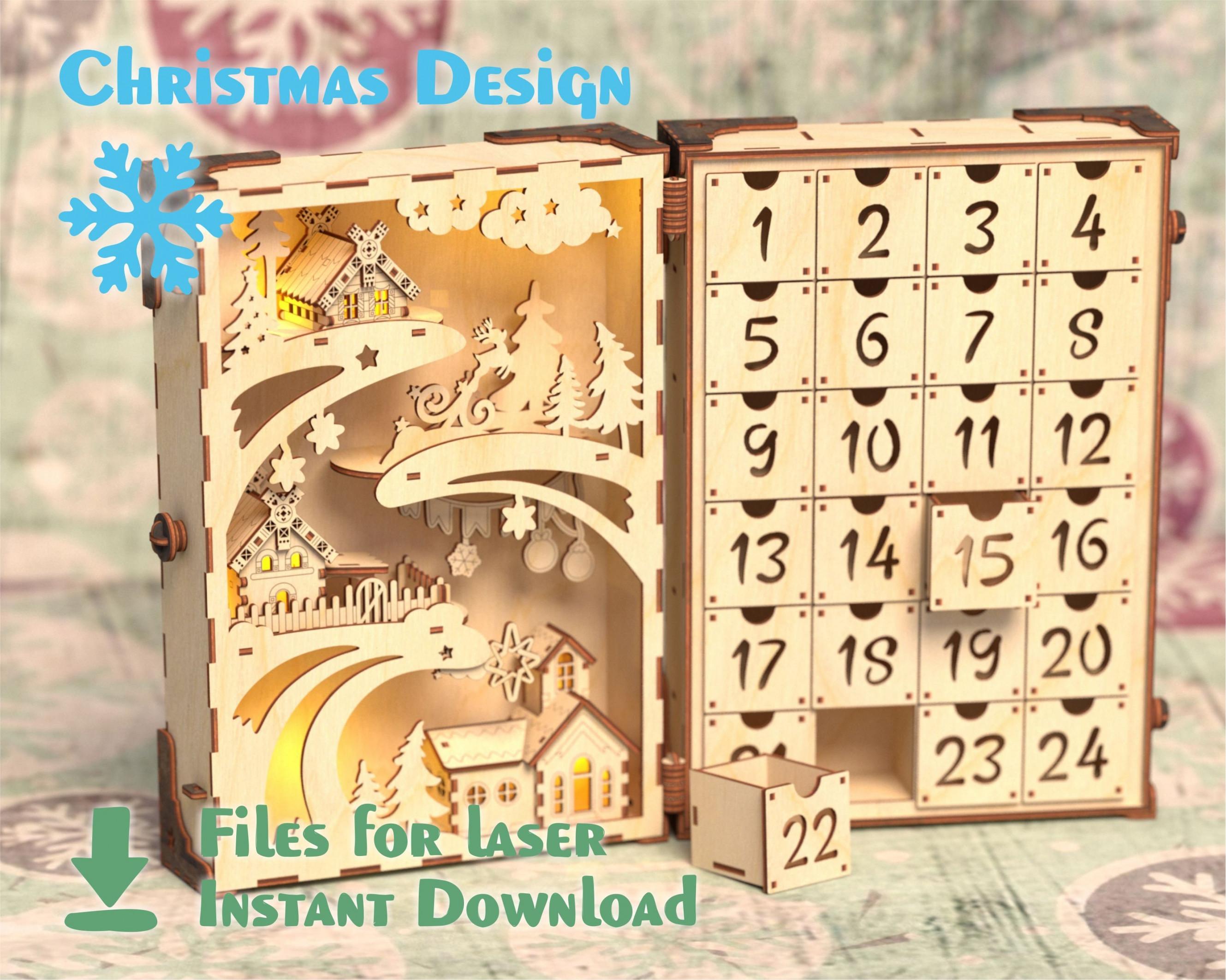 Book Advent Calendar Christmas Village Laser Cut Files - Etsy Israel