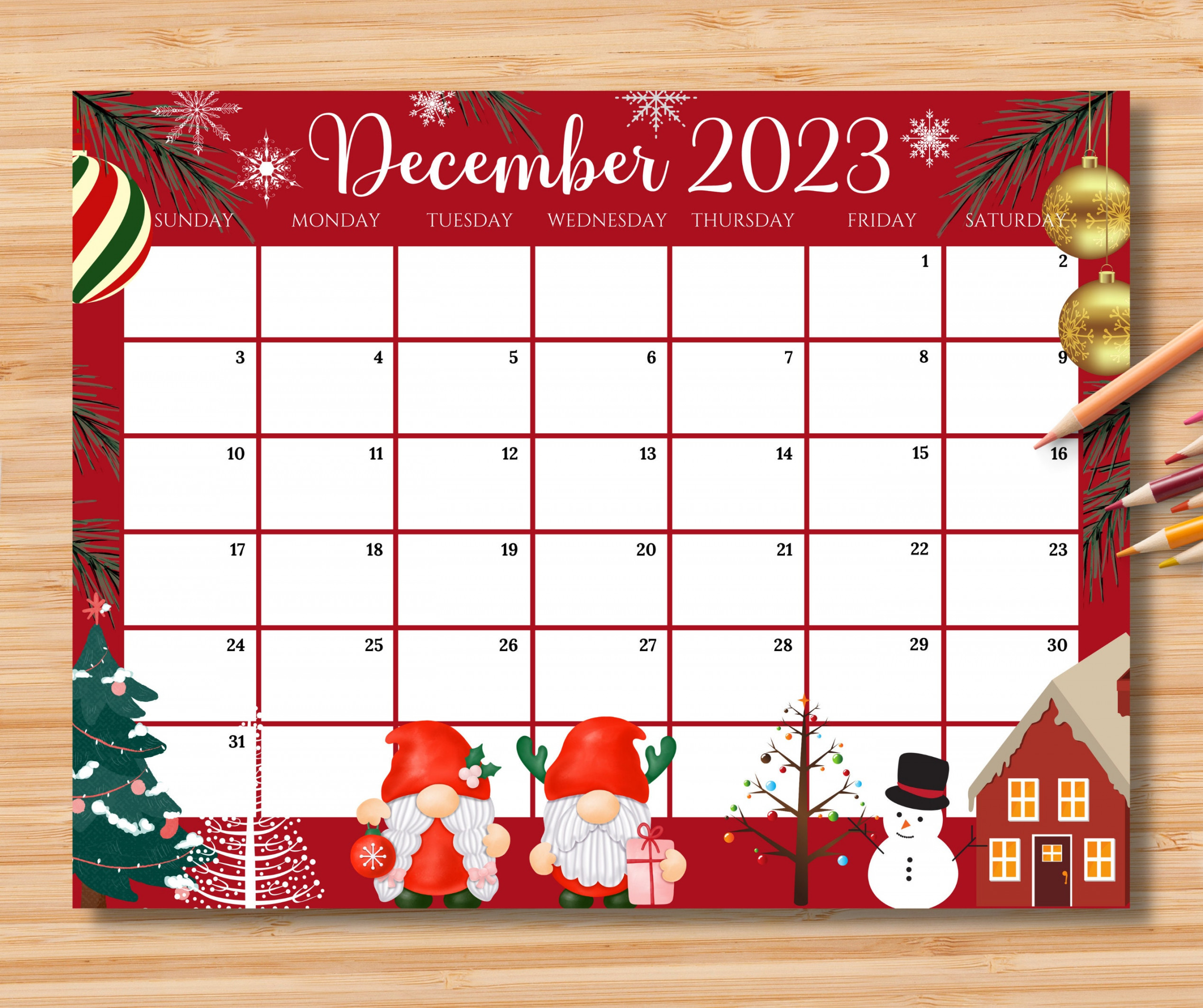 Buy EDITABLE December  Calendar Colorful Christmas With Cute