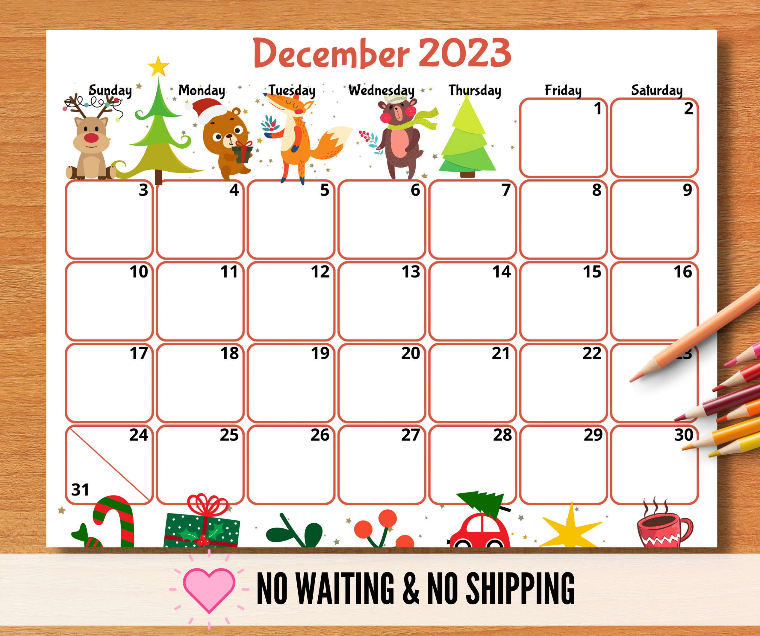 Buy EDITABLE December  Calendar Printable Kids Calendar