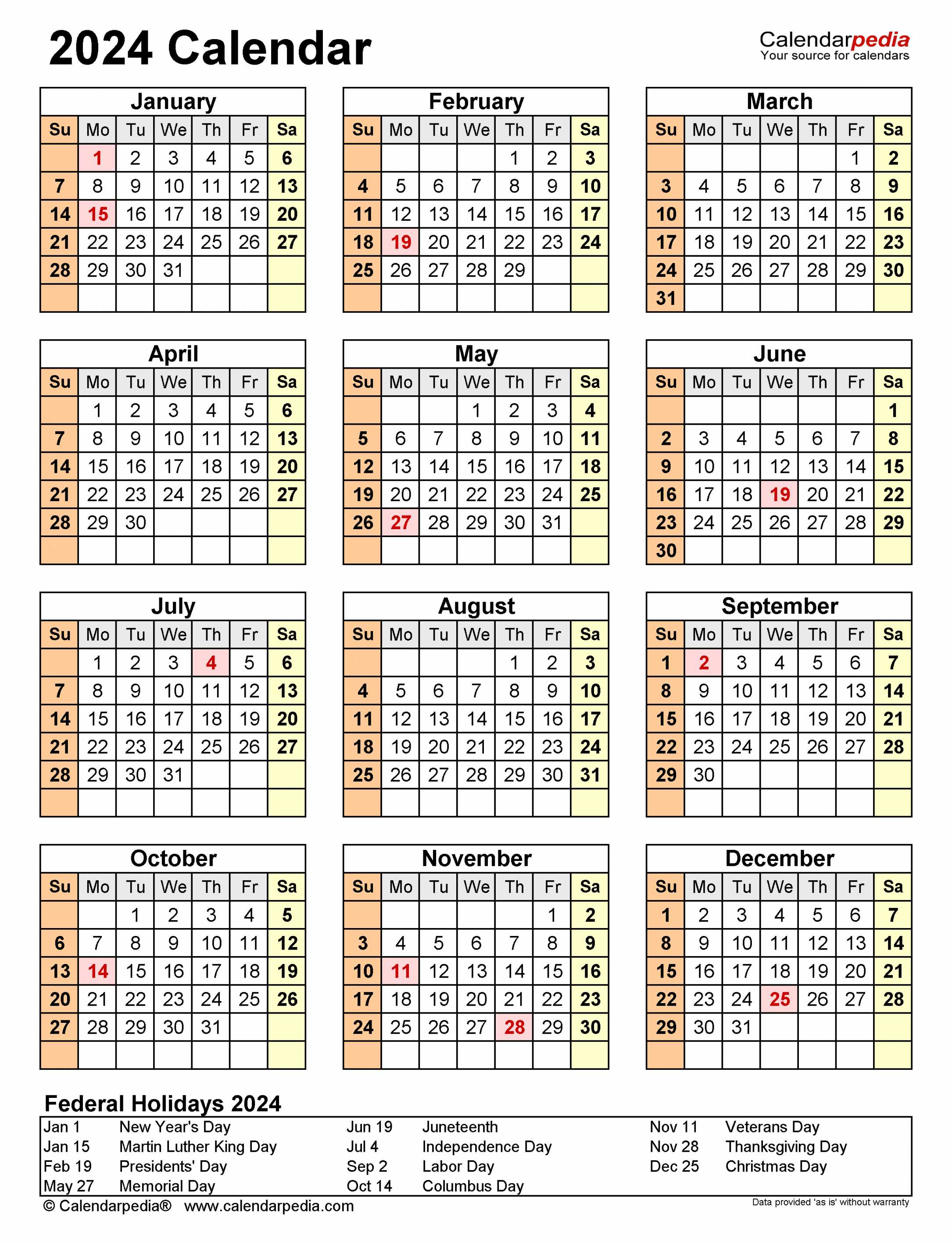 Calendar - Free Printable PDF Templates - Calendarpedia