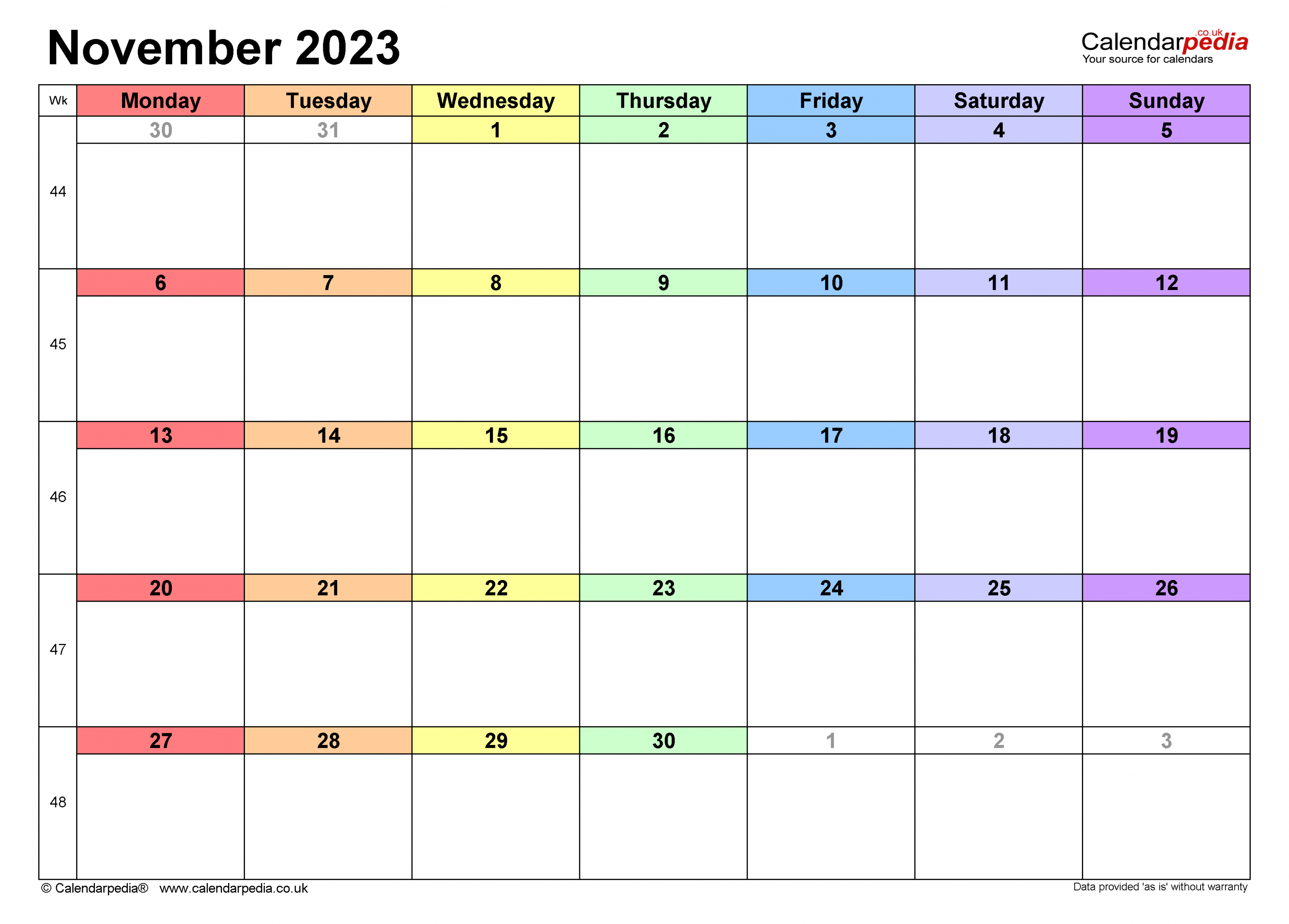 Calendar november uk with excel, word and pdf templates