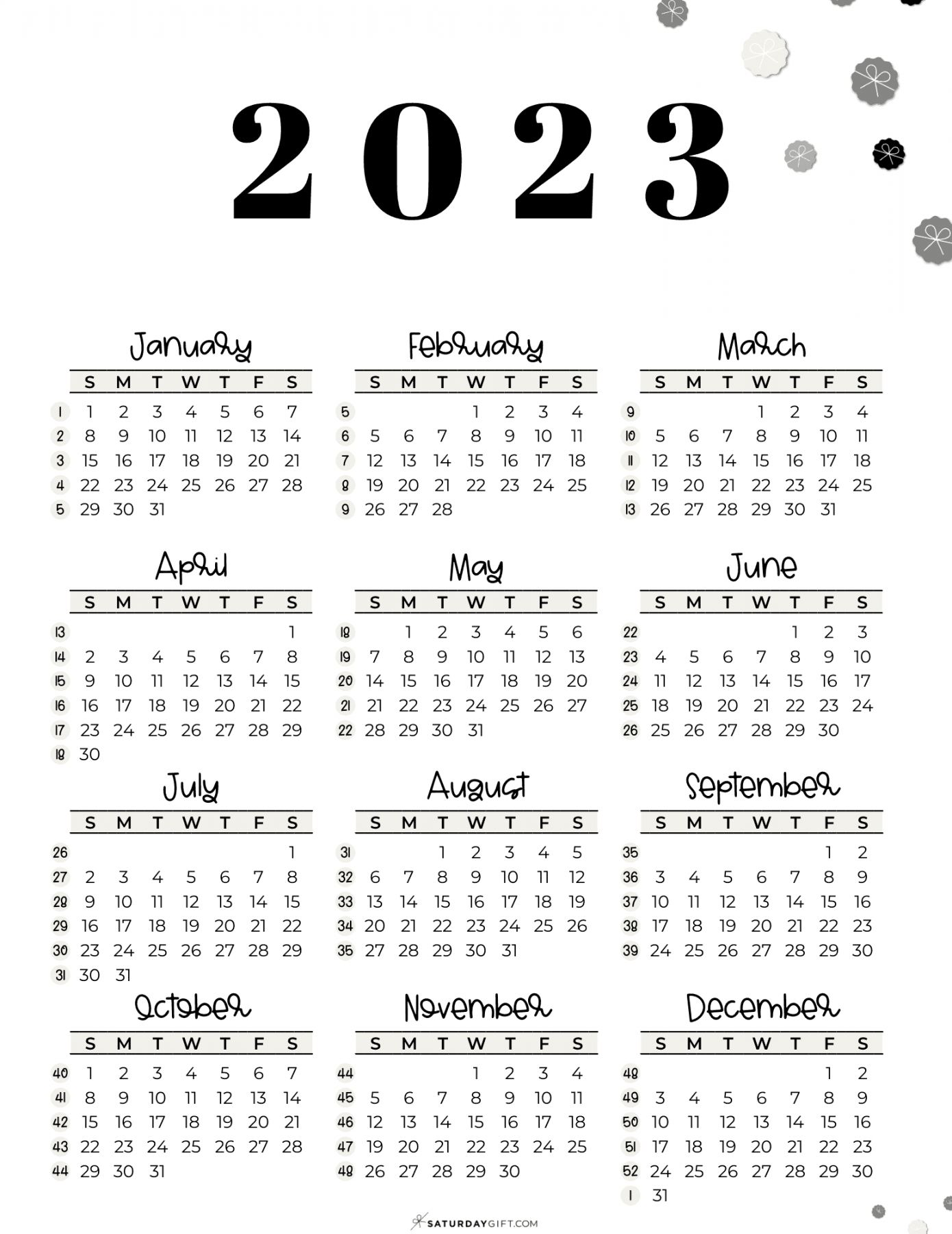 Calendar Printable - Cute & Free  Yearly Calendar