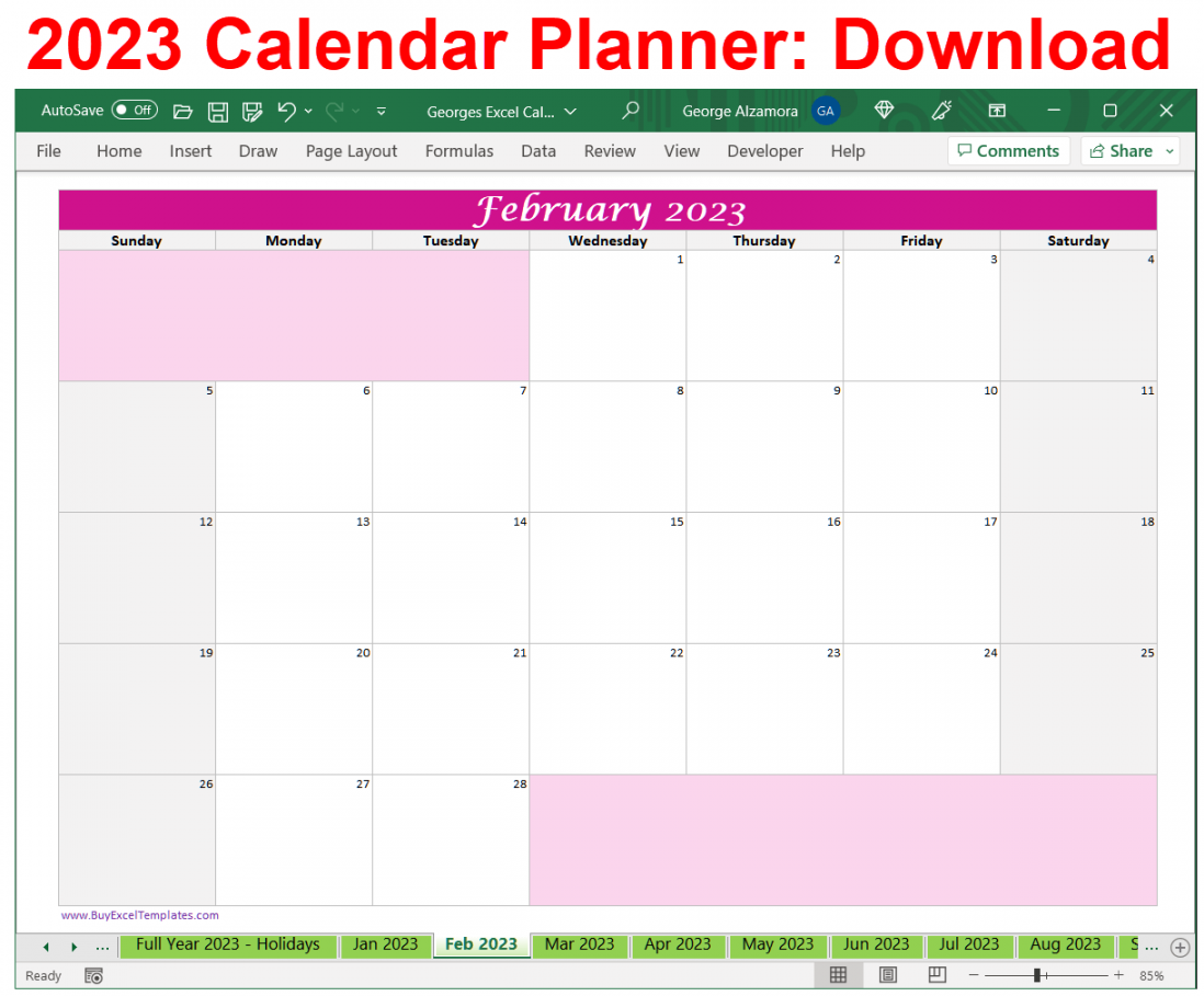 Calendar Spreadsheet Printable