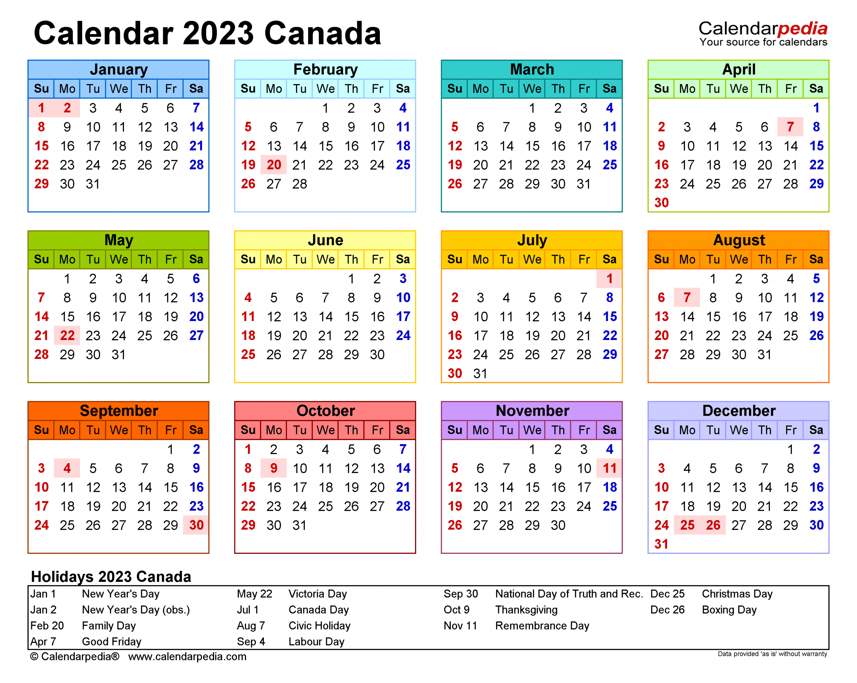 Canada Calendar  - Free Printable Excel templates