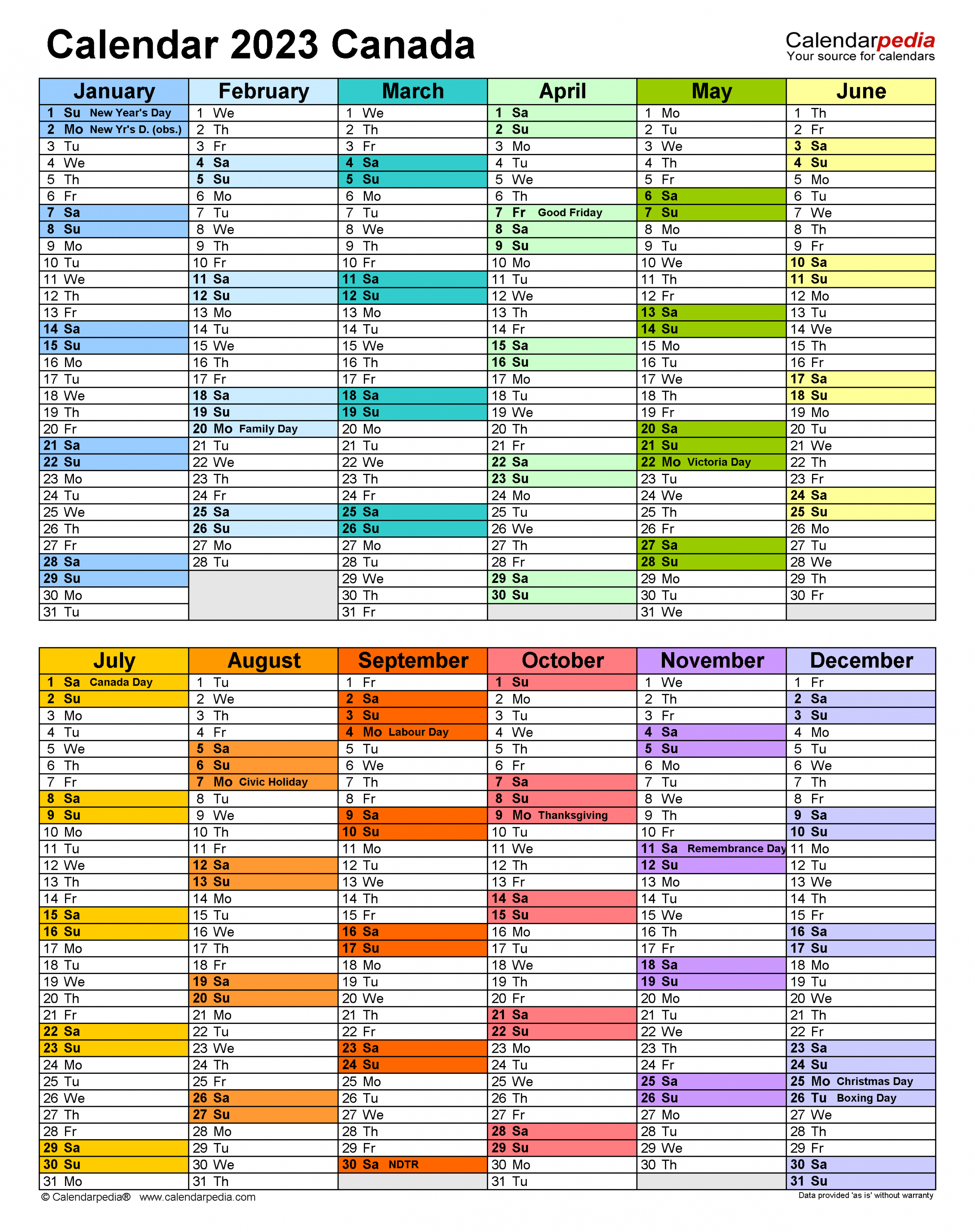 Canada Calendar  - Free Printable Excel templates