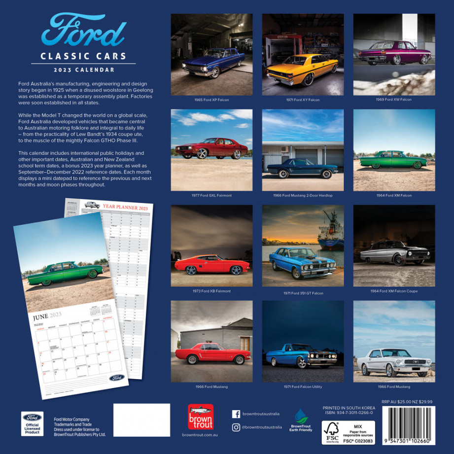 Classic Ford Cars  Square Wall Calendar – Fraser Country NZ