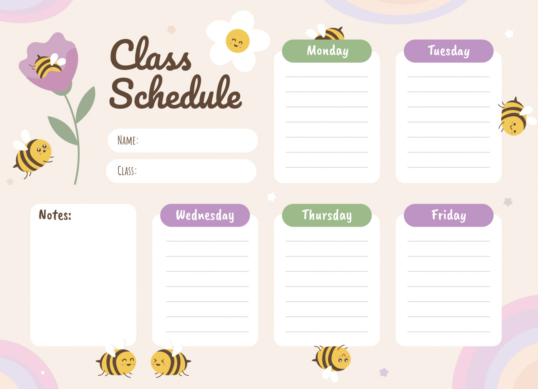 Cute Class Schedule Free Google Docs Template - gdoc