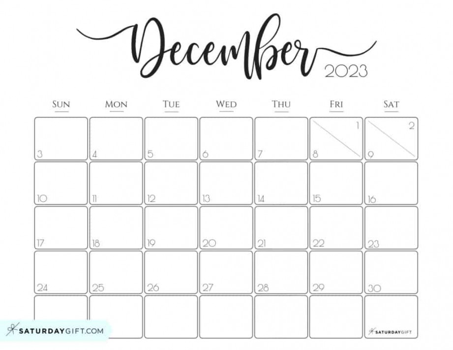 December  Calendar -  Cute & FREE Printables  SaturdayGift