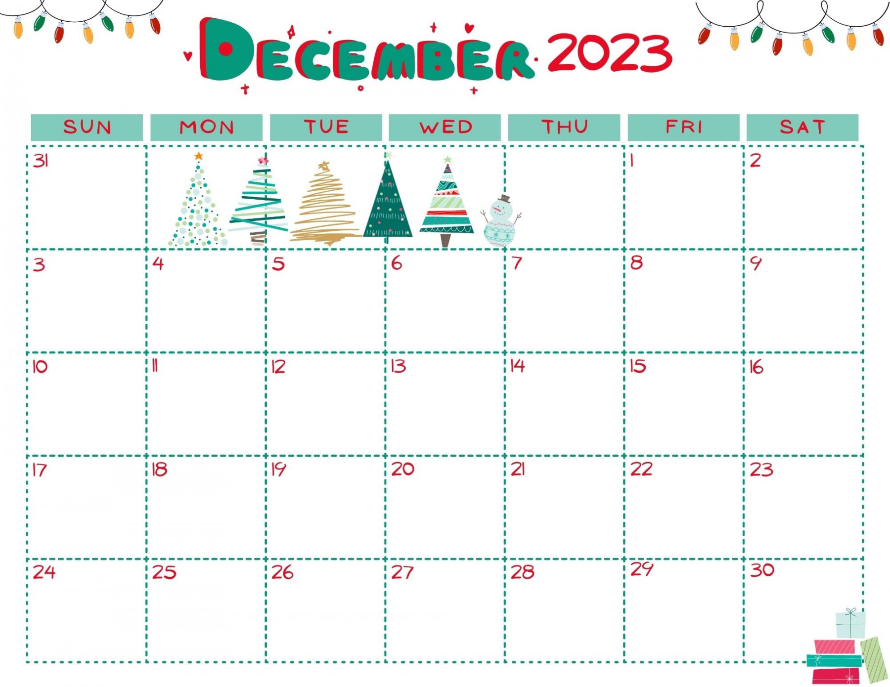 December  Calendar (Digital, Printable)