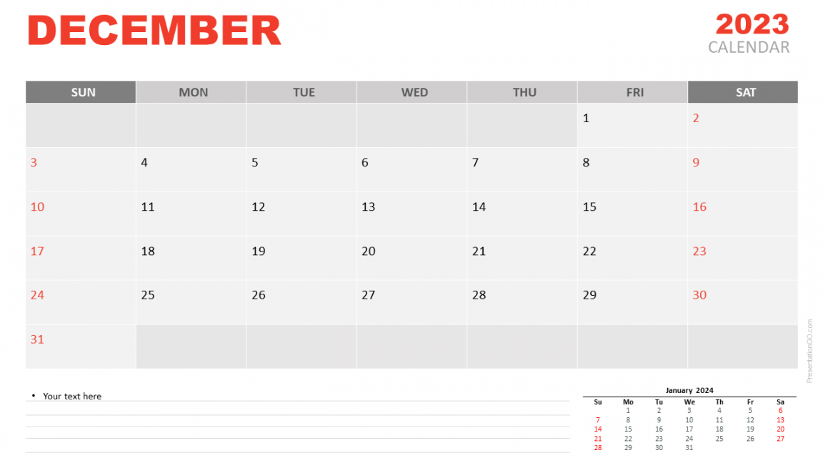 December  Calendar for PowerPoint and Google Slides