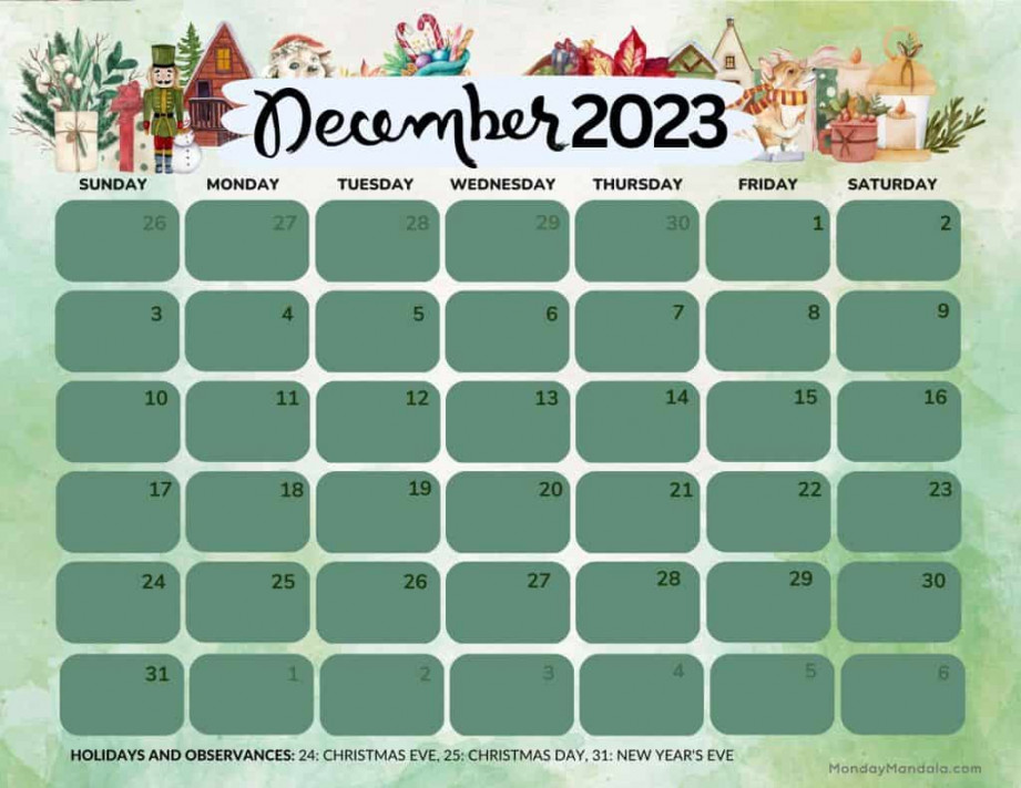 December  Calendar ( Free PDF Printables)