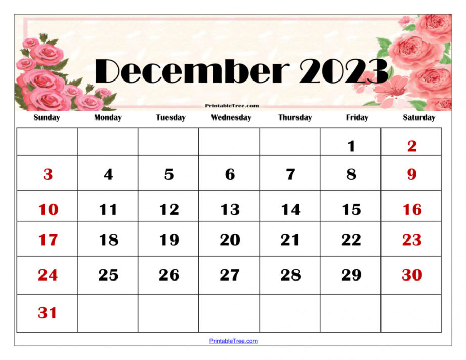 December  Calendar Printable PDF with Holidays Templates