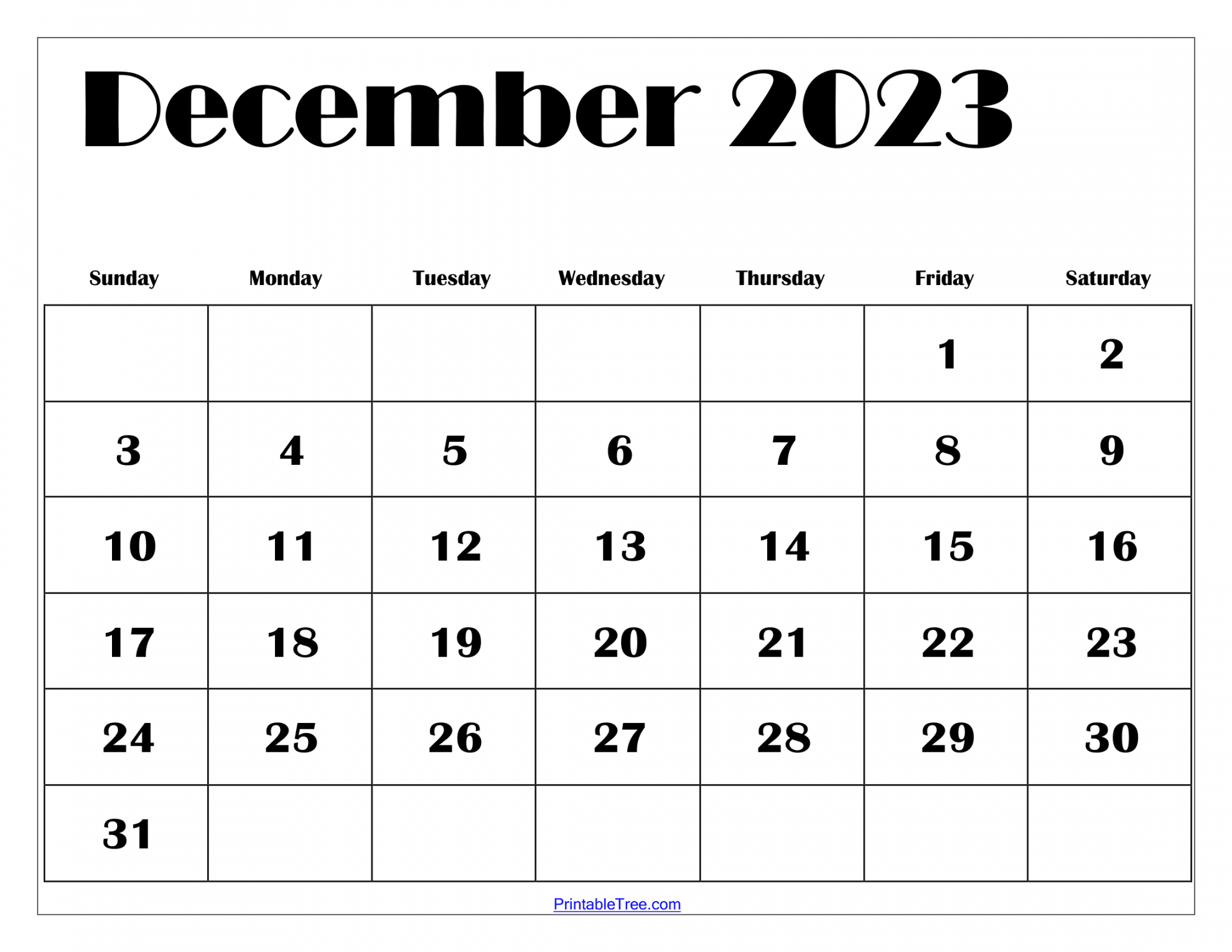 December  Calendar Printable PDF with Holidays Templates