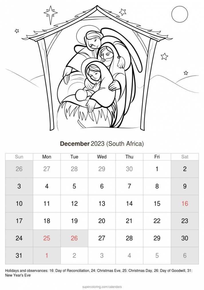 December  calendar - South Africa