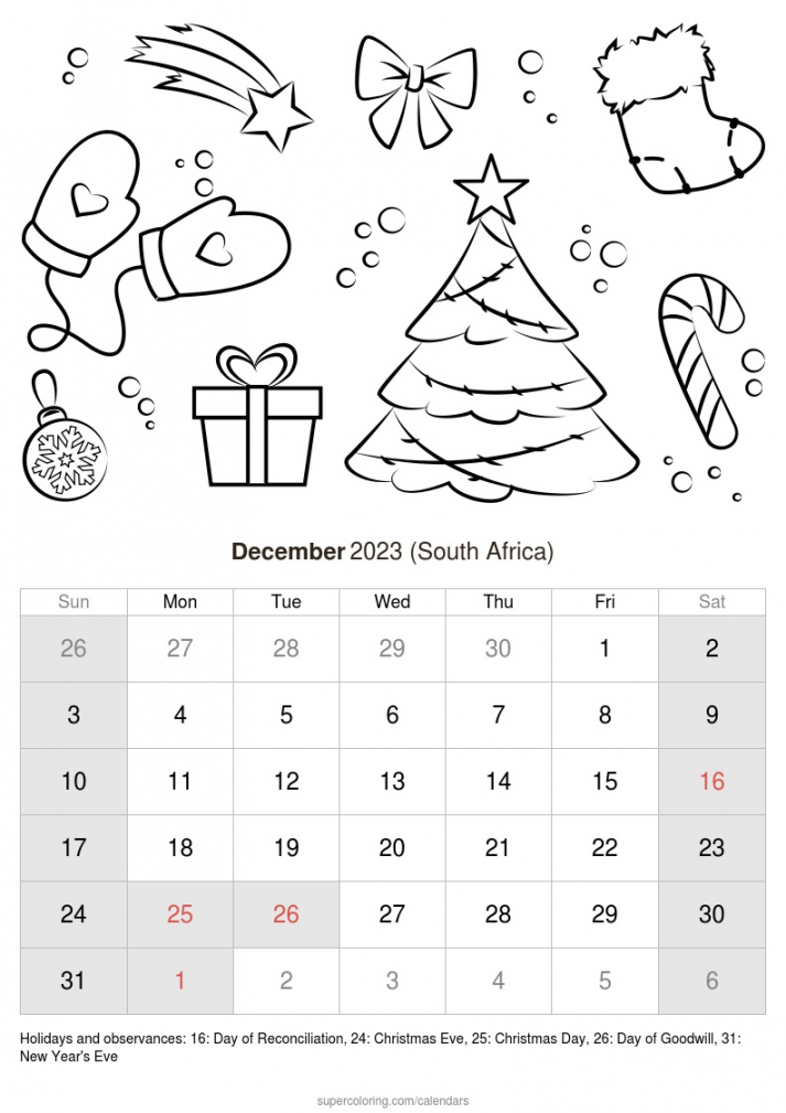 December  calendar - South Africa
