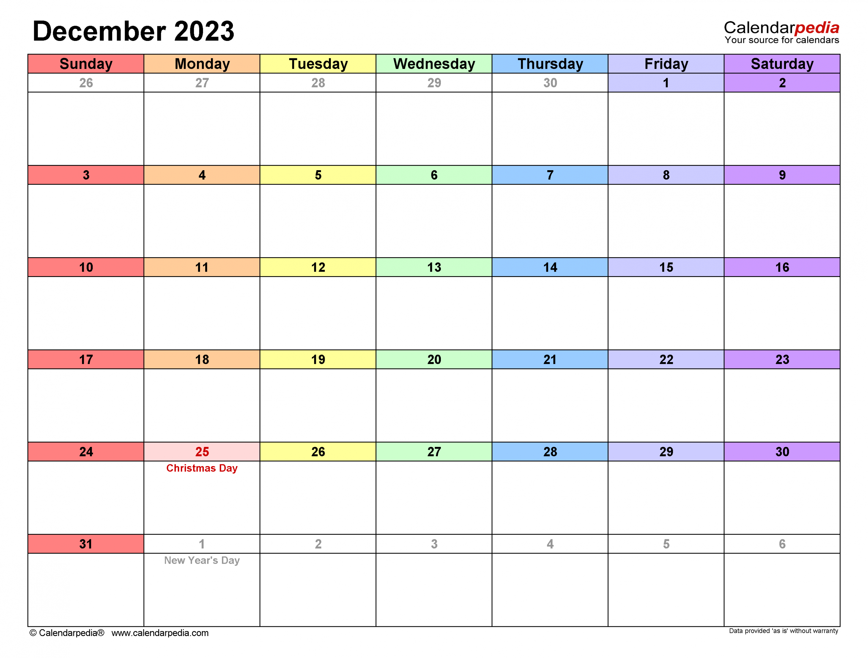 December  Calendar  Templates for Word, Excel and PDF