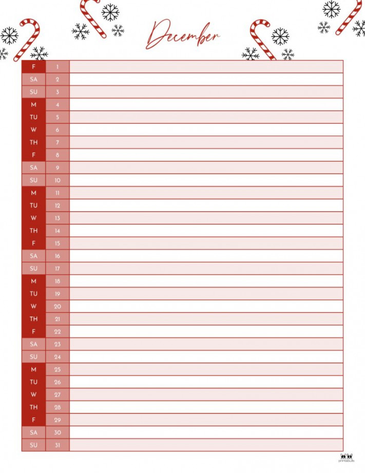 December  Calendars -  FREE Printables  Printabulls