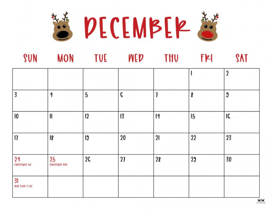 December  Calendars -  FREE Printables  Printabulls