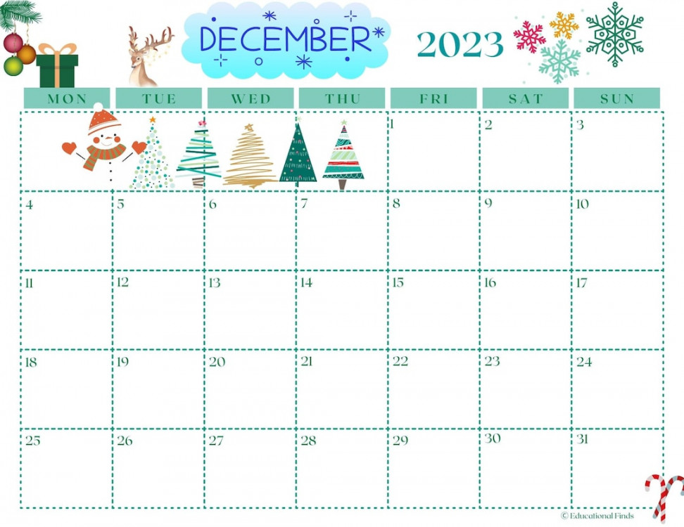 December  Monthly Calendar Monday Start digital - Etsy