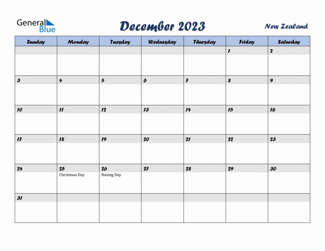 December  Monthly Calendar Template with Holidays for New