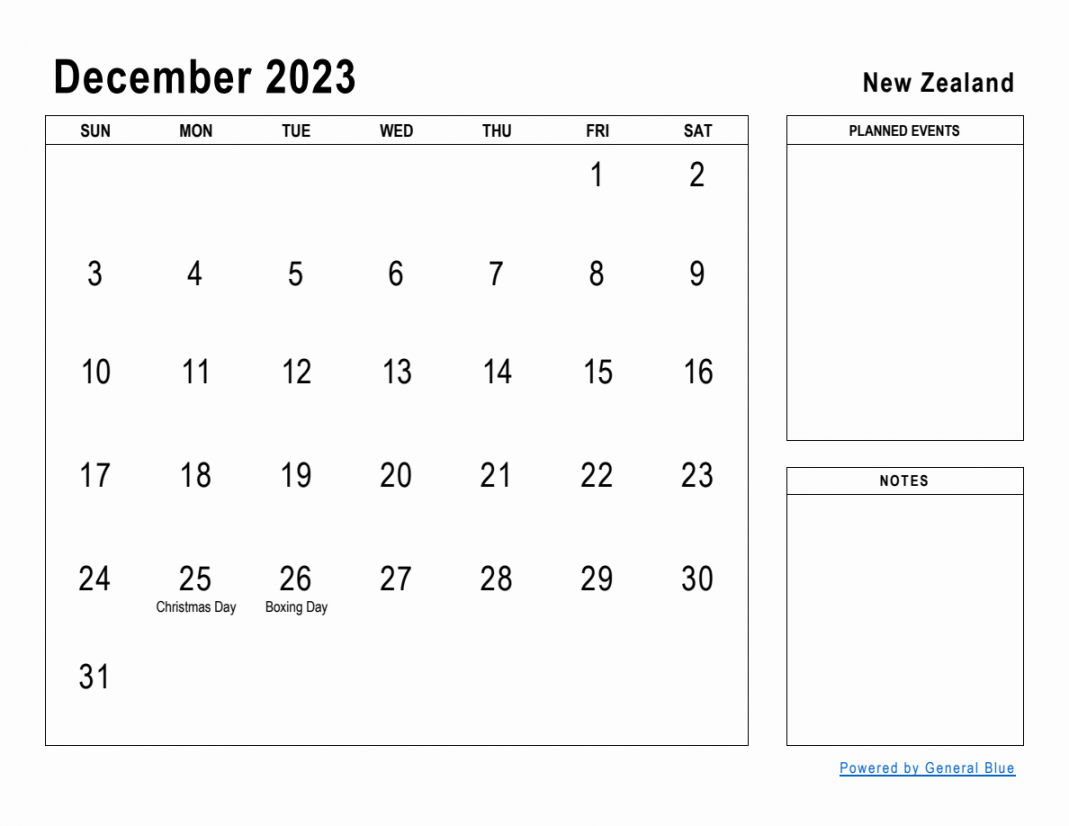 December  Planner with New Zealand Holidays