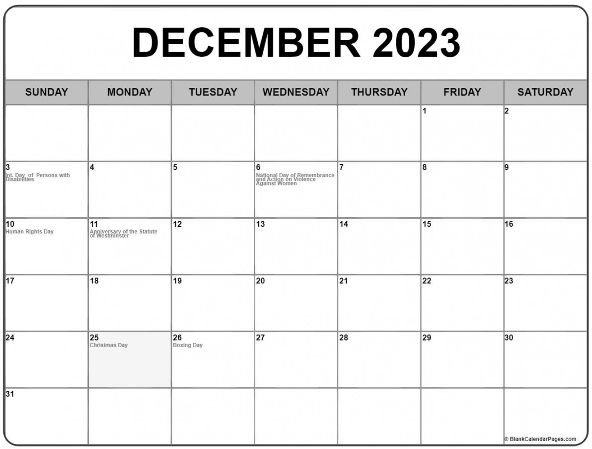 December  with holidays calendar