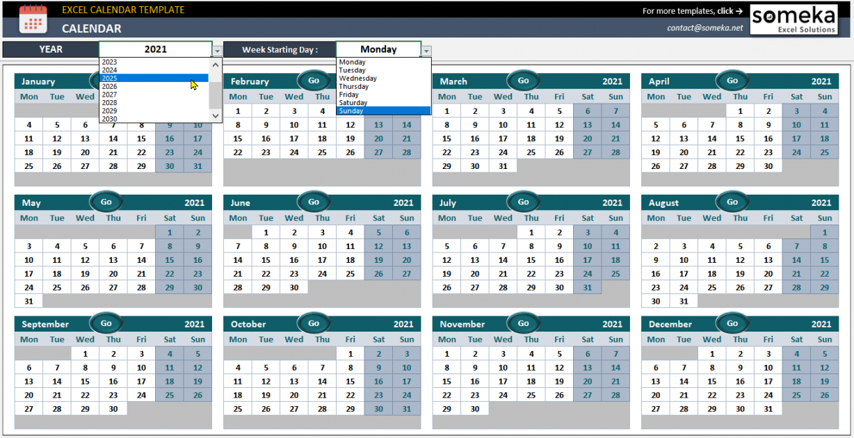 Dynamic Calendar Excel Template