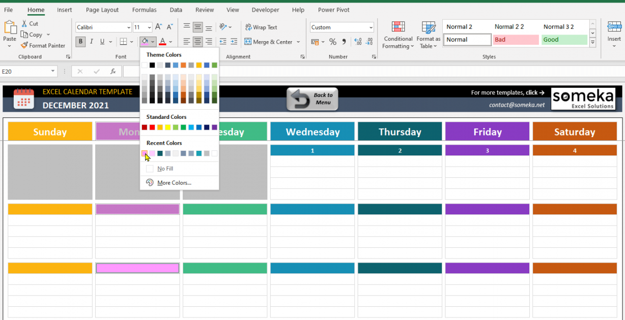 Dynamic Calendar Excel Template