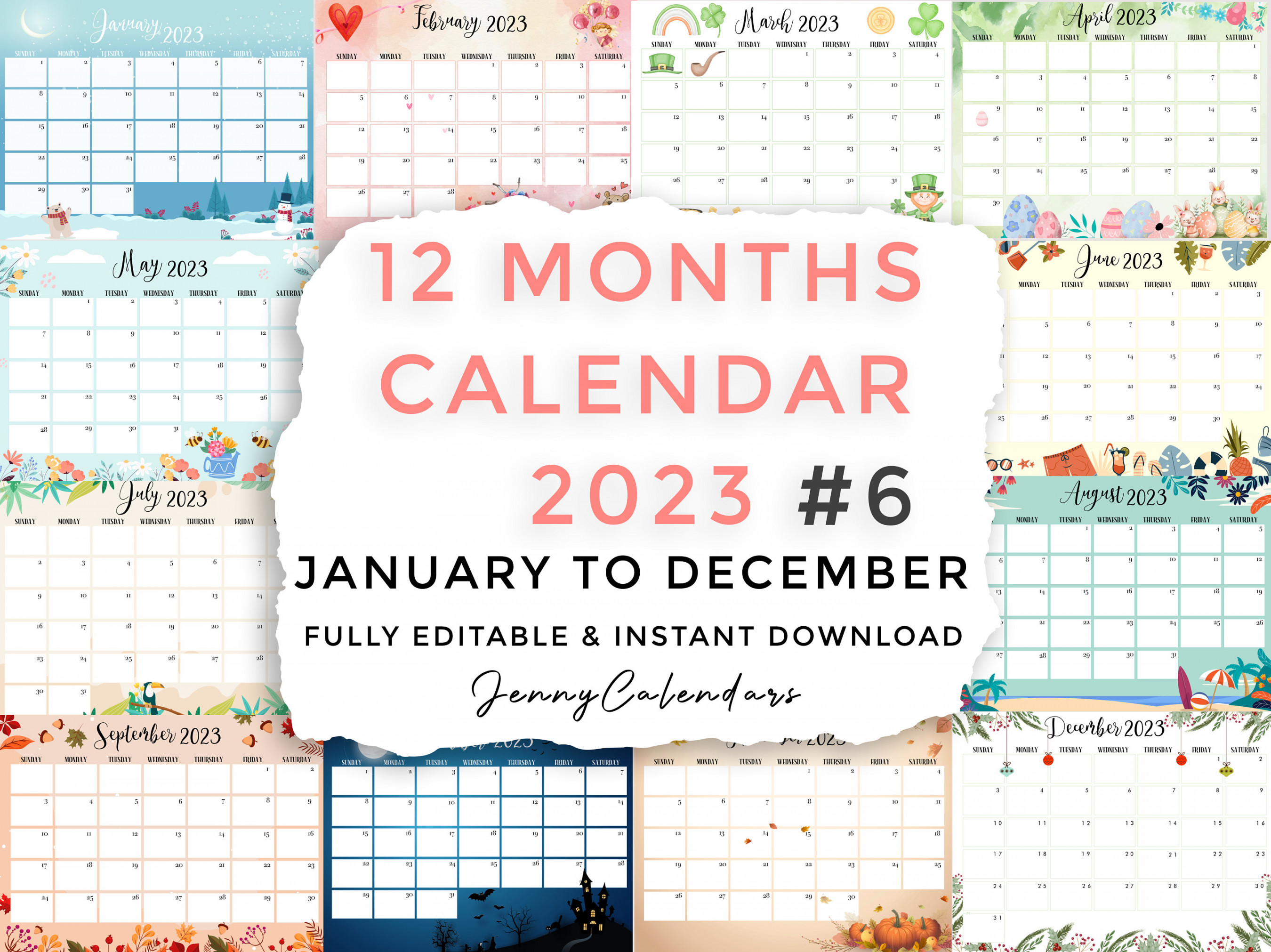 Editable & Printable  Calendar January to December  - Etsy