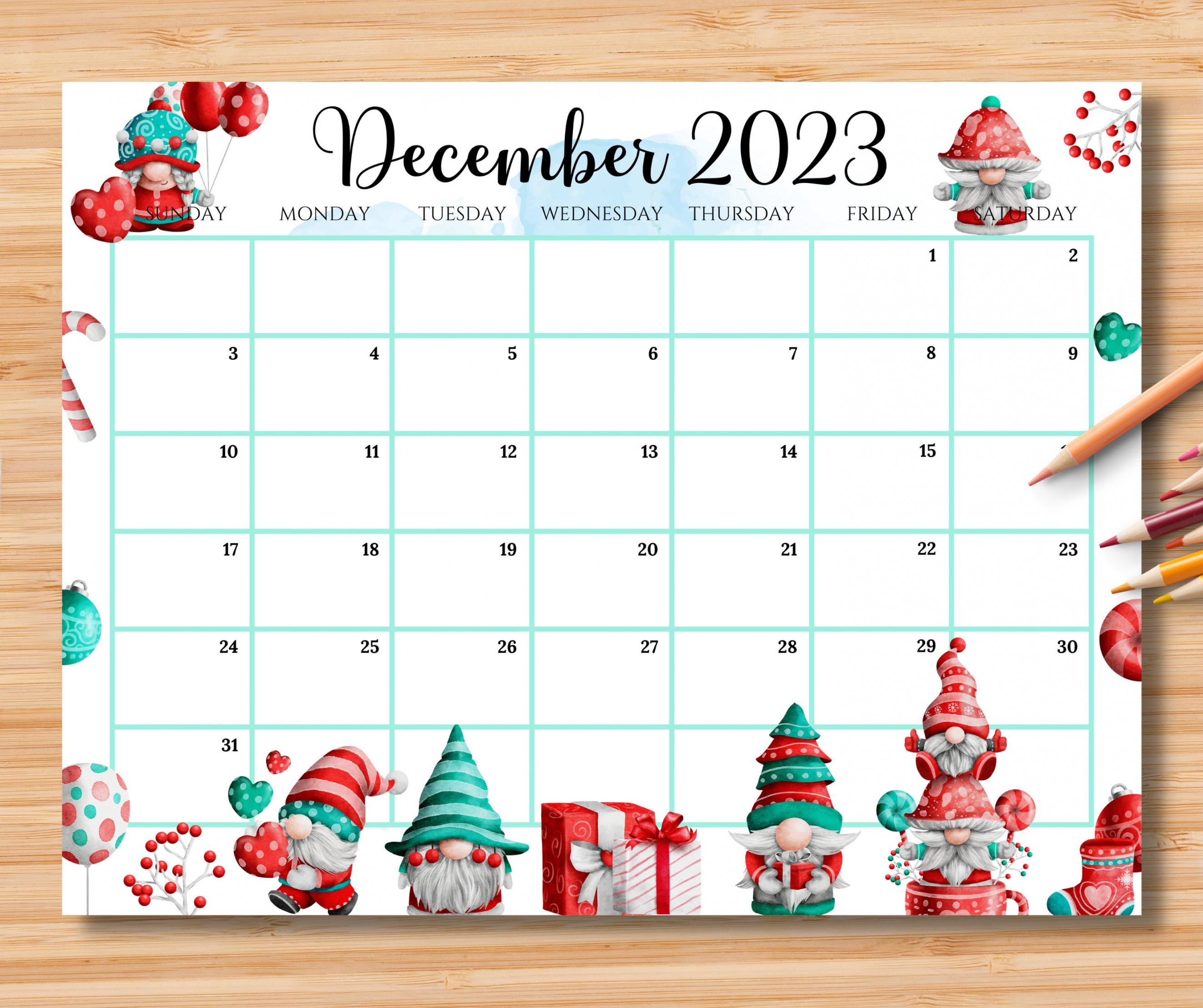 EDITABLE December  Calendar Adorable Christmas With Cute