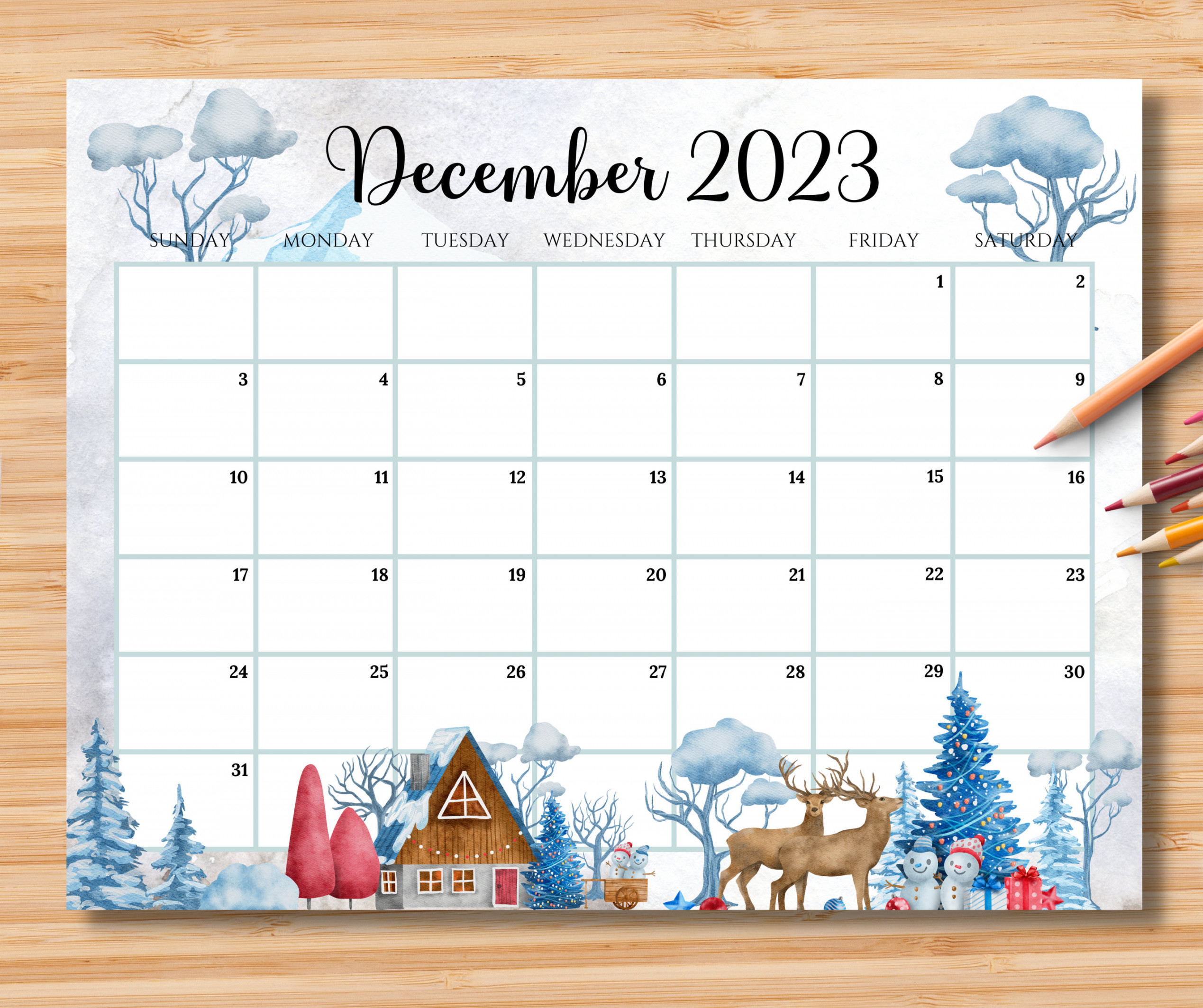 EDITABLE December  Calendar Beautiful Winter in a - Etsy New