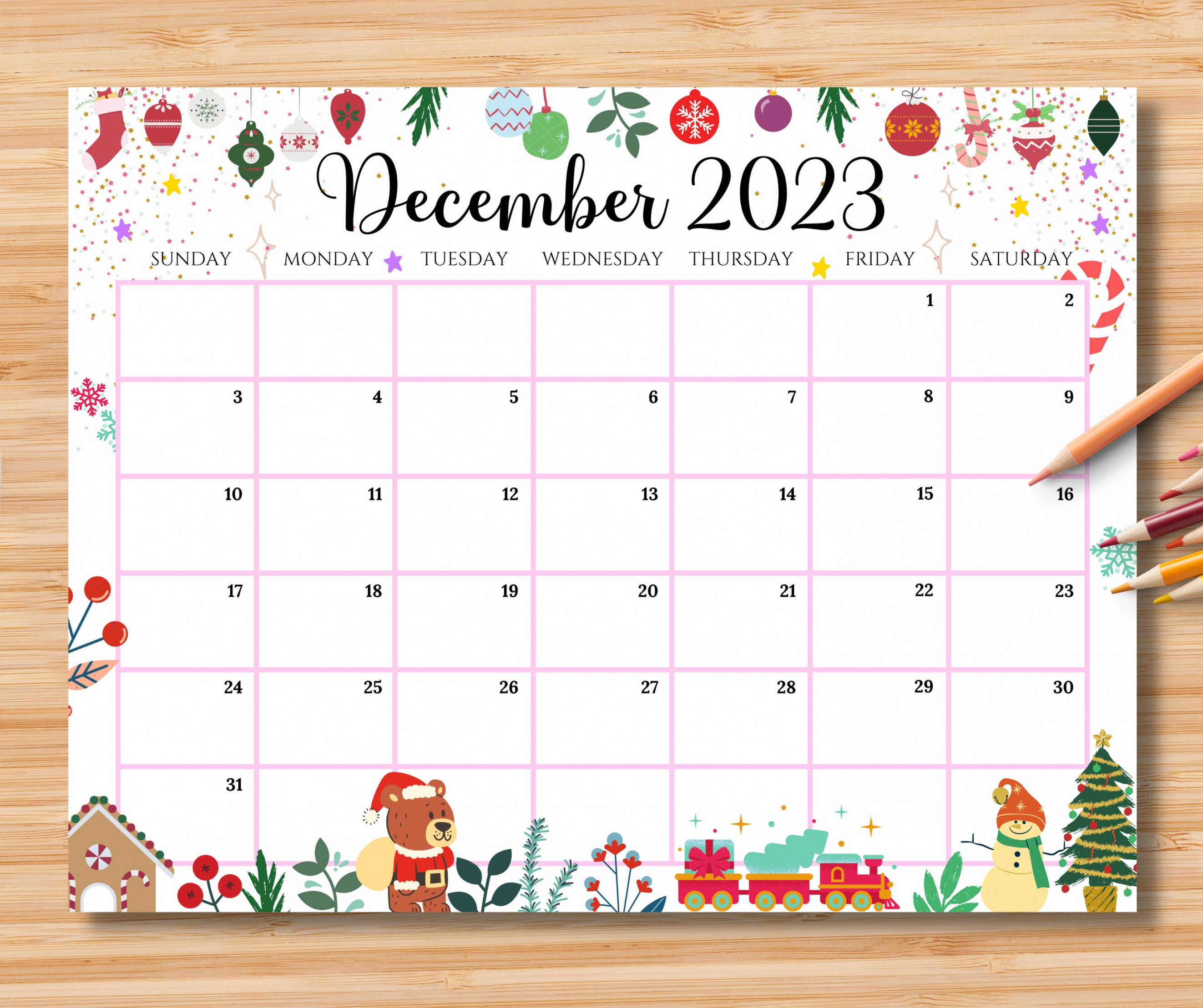 EDITABLE December  Calendar Gorgeous Colorful Christmas - Etsy