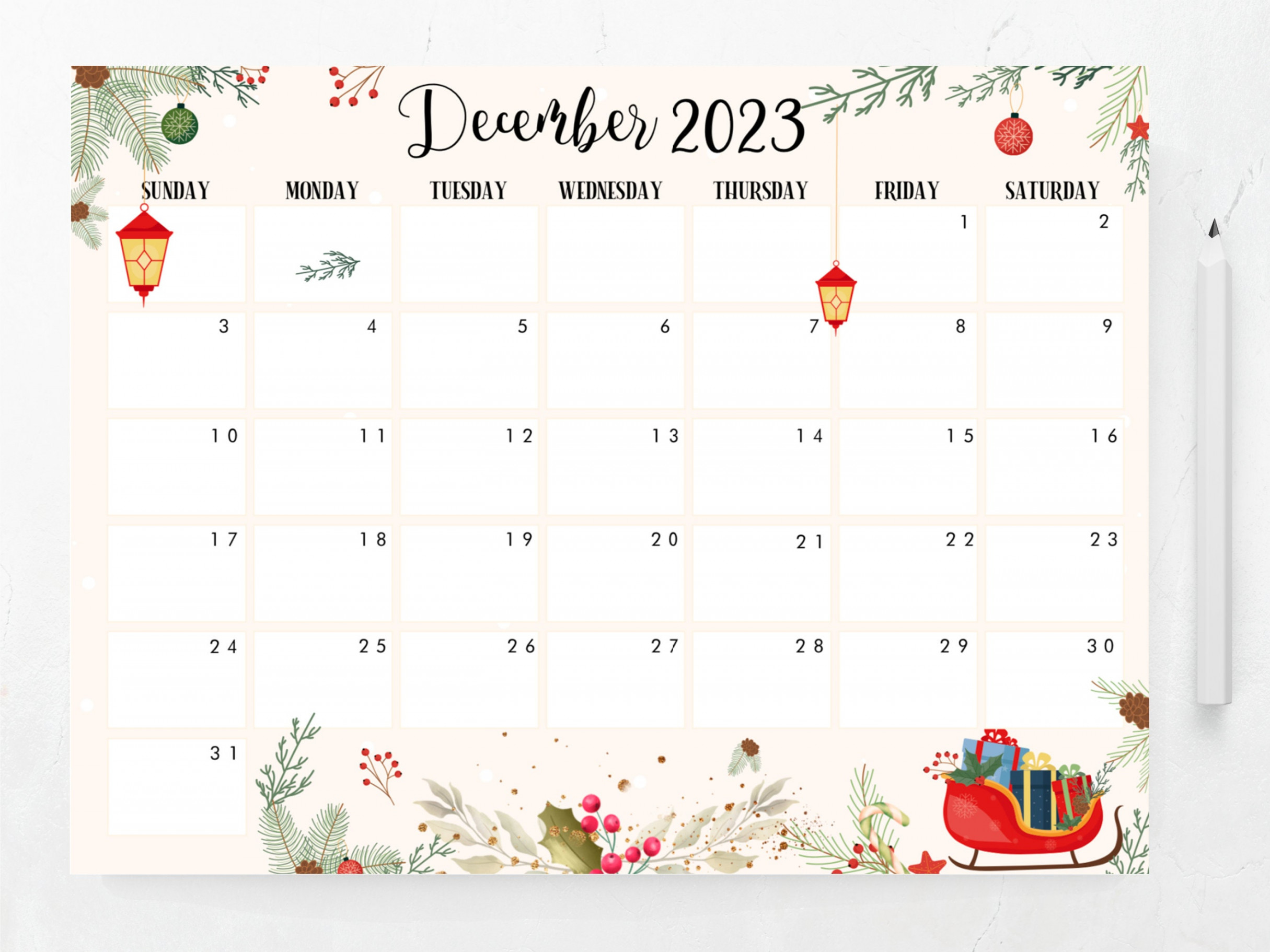 Editable December  Calendar Printable Calendar - Etsy