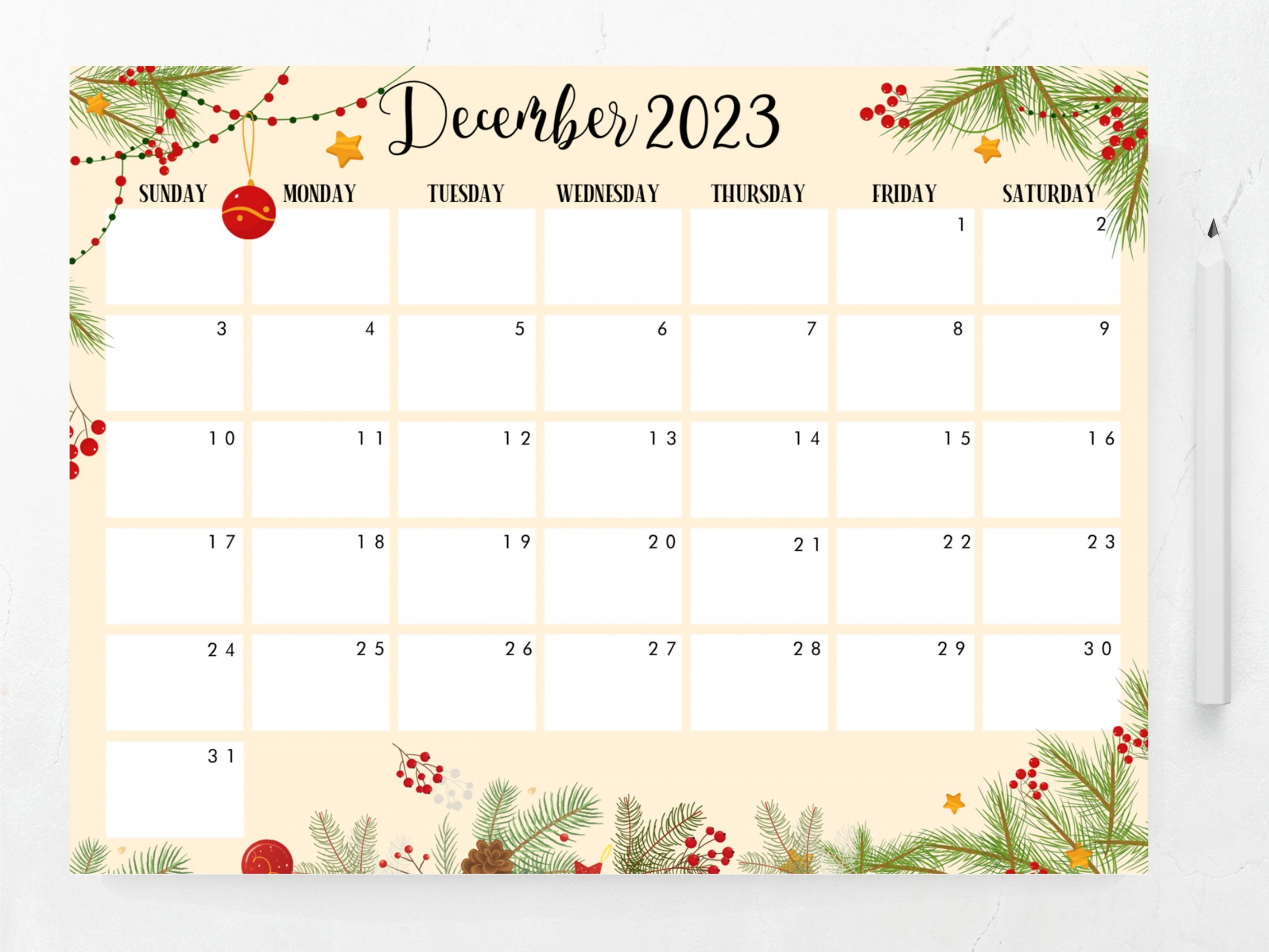 Editable December  Calendar  Printable Calendar  Fillable Editable  Calendar Planner  Monthly Planner Template  PDF Instant Download