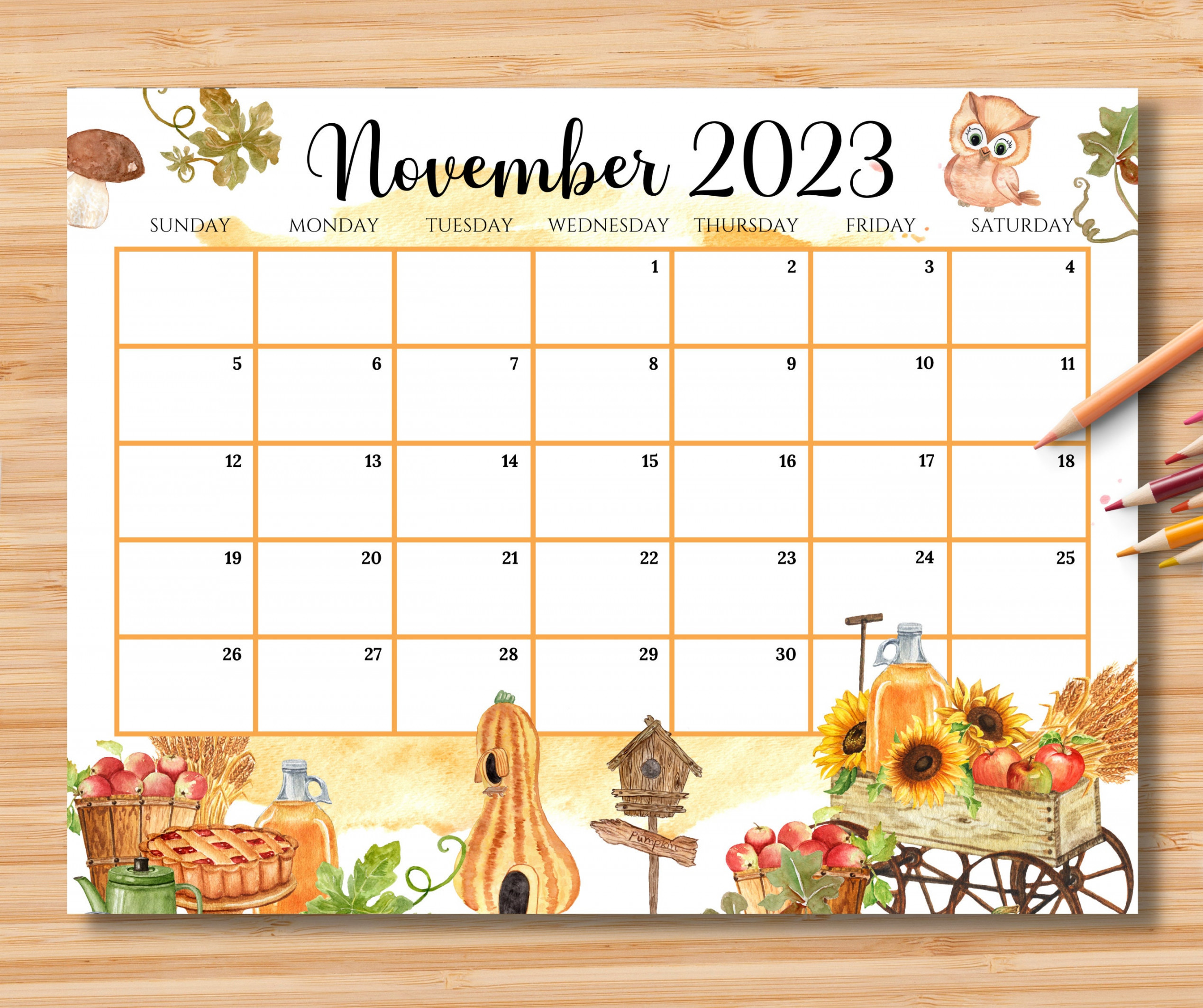 Editable november calendar beautiful fall autumn in the etsy