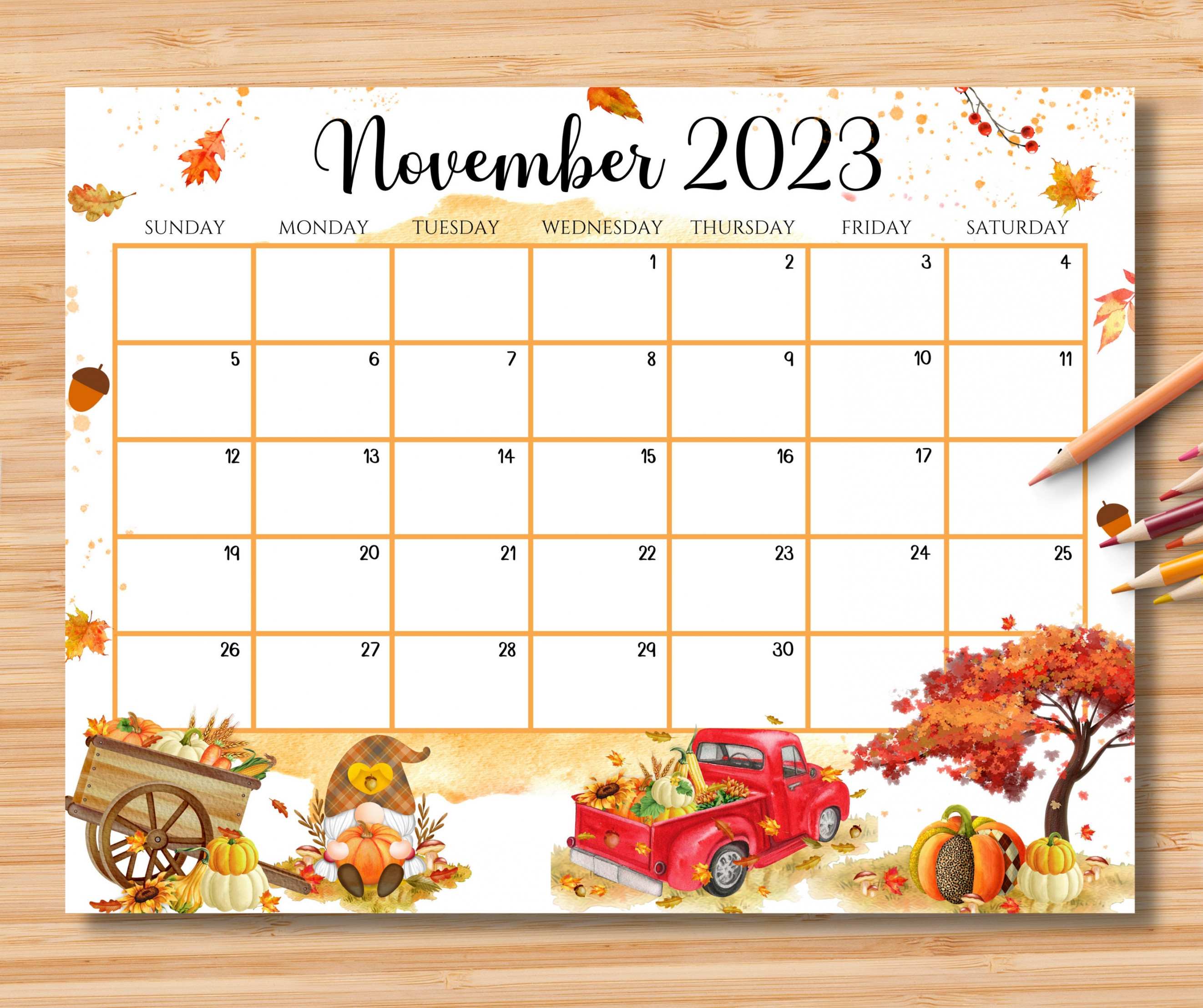 EDITABLE November  Calendar Beautiful Fall Autumn W/ - Etsy Sweden