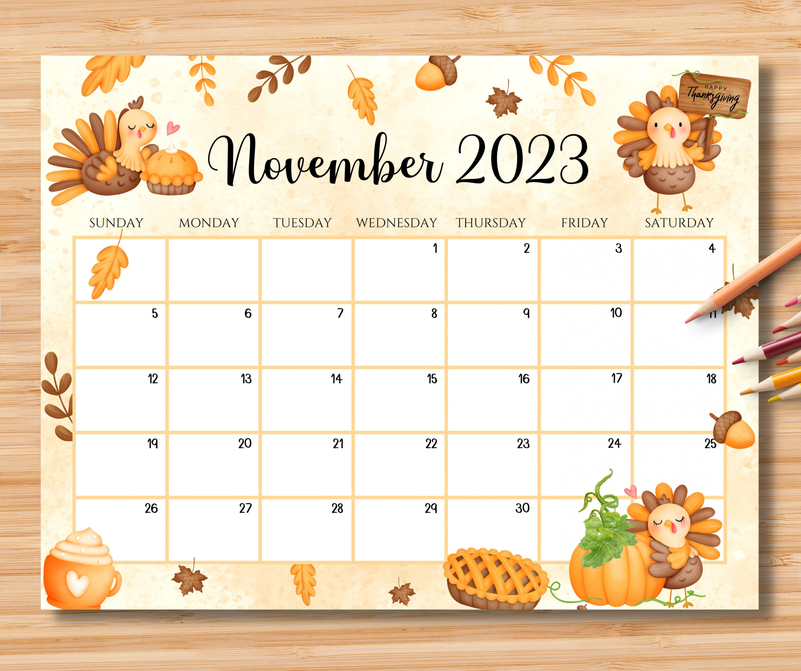 EDITABLE November  Calendar Happy Thanksgiving Planner - Etsy