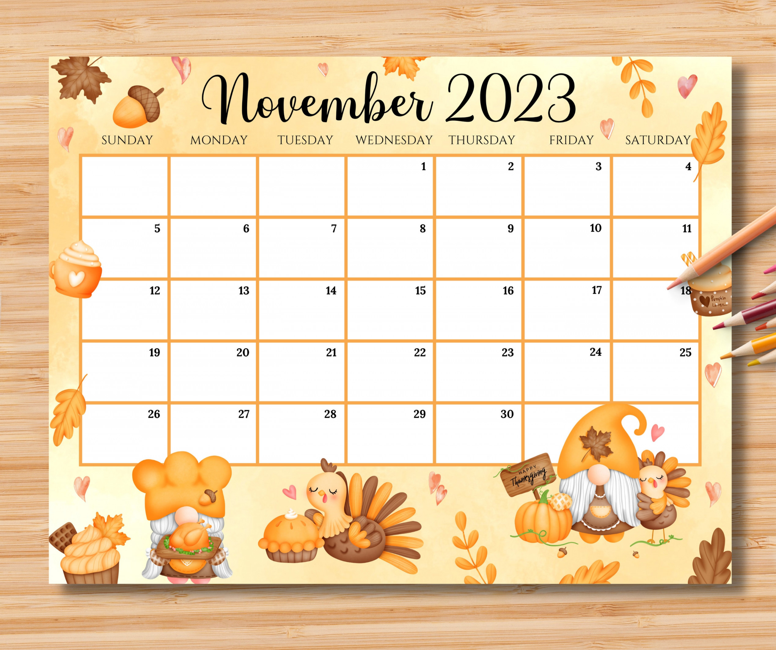 EDITABLE November  Calendar Happy Thanksgiving With Cute - Etsy