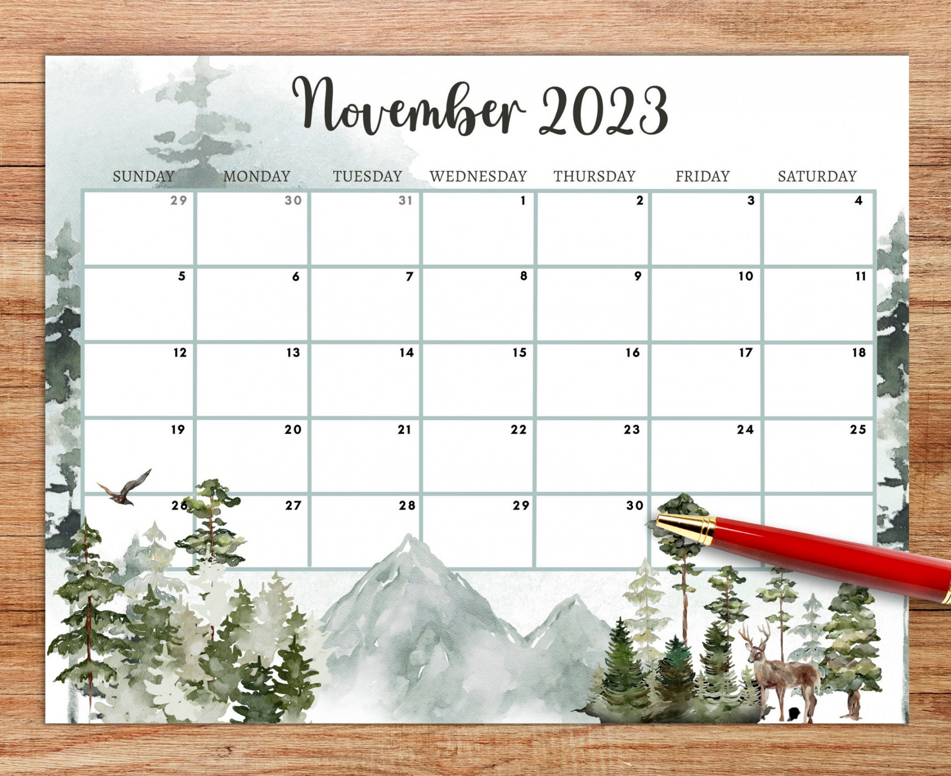 Editable November  Calendarprintable Office Calendar - Etsy