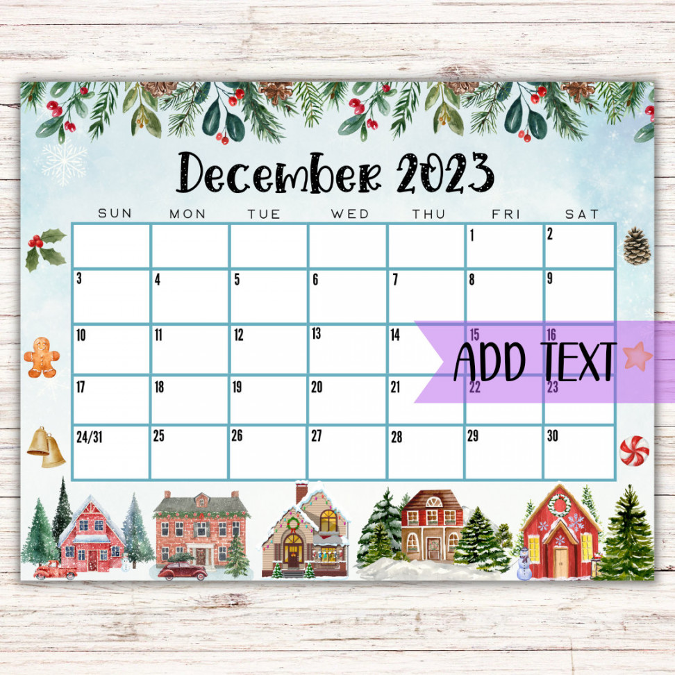 EDITABLE Printable December Calendar  Beautiful - Etsy