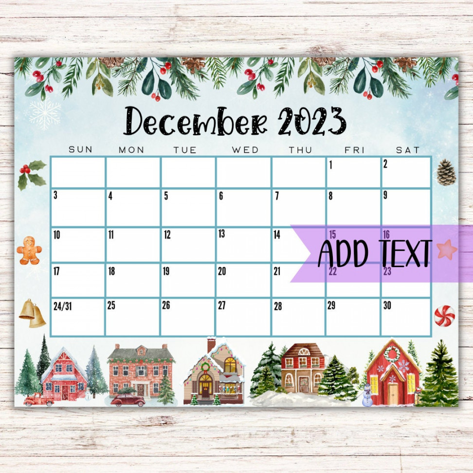 EDITABLE Printable December Calendar  Beautiful - Etsy