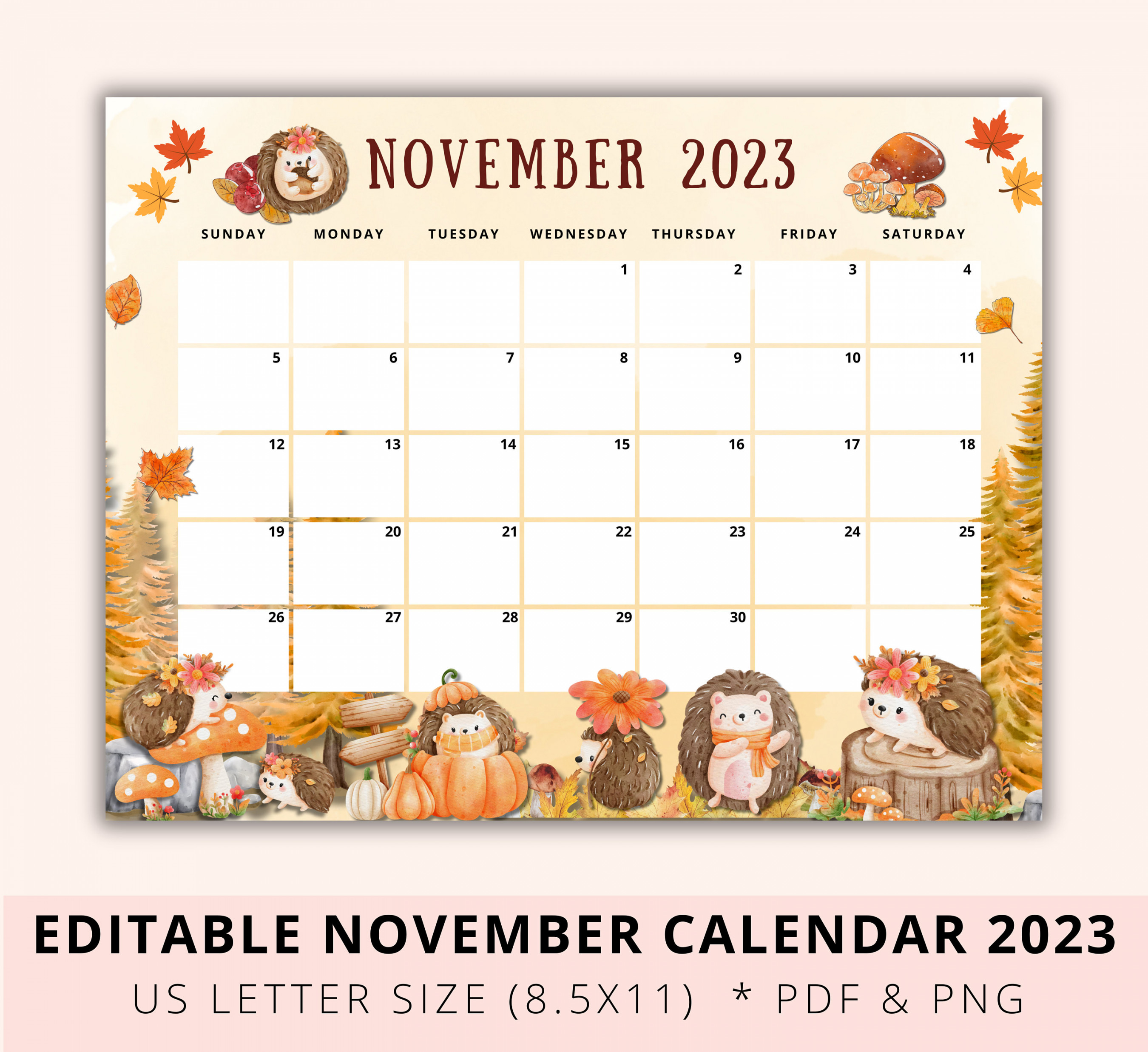 Editable Thanksgiving  Calendar Printable November  - Etsy