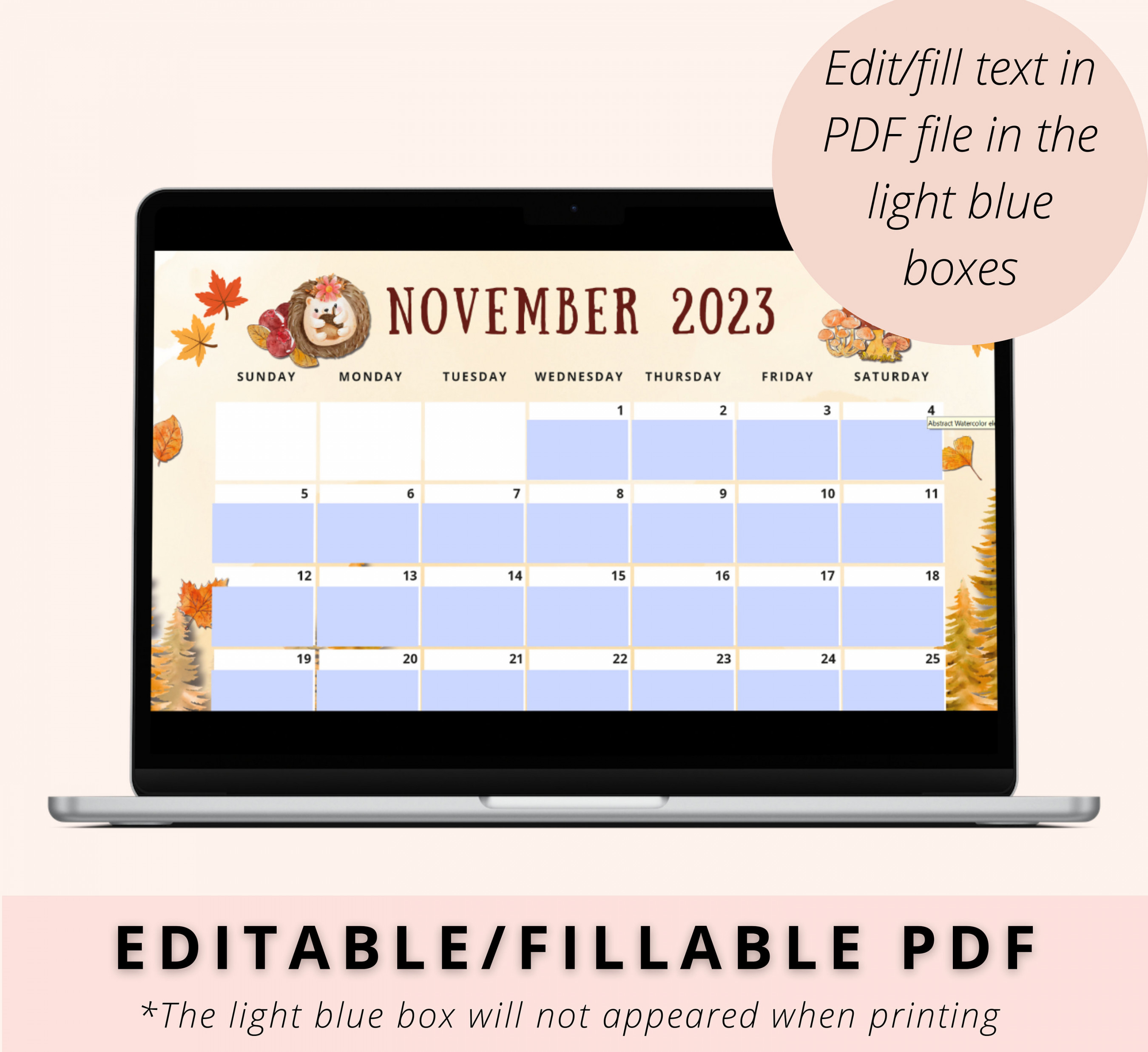 Editable Thanksgiving  Calendar Printable November  - Etsy