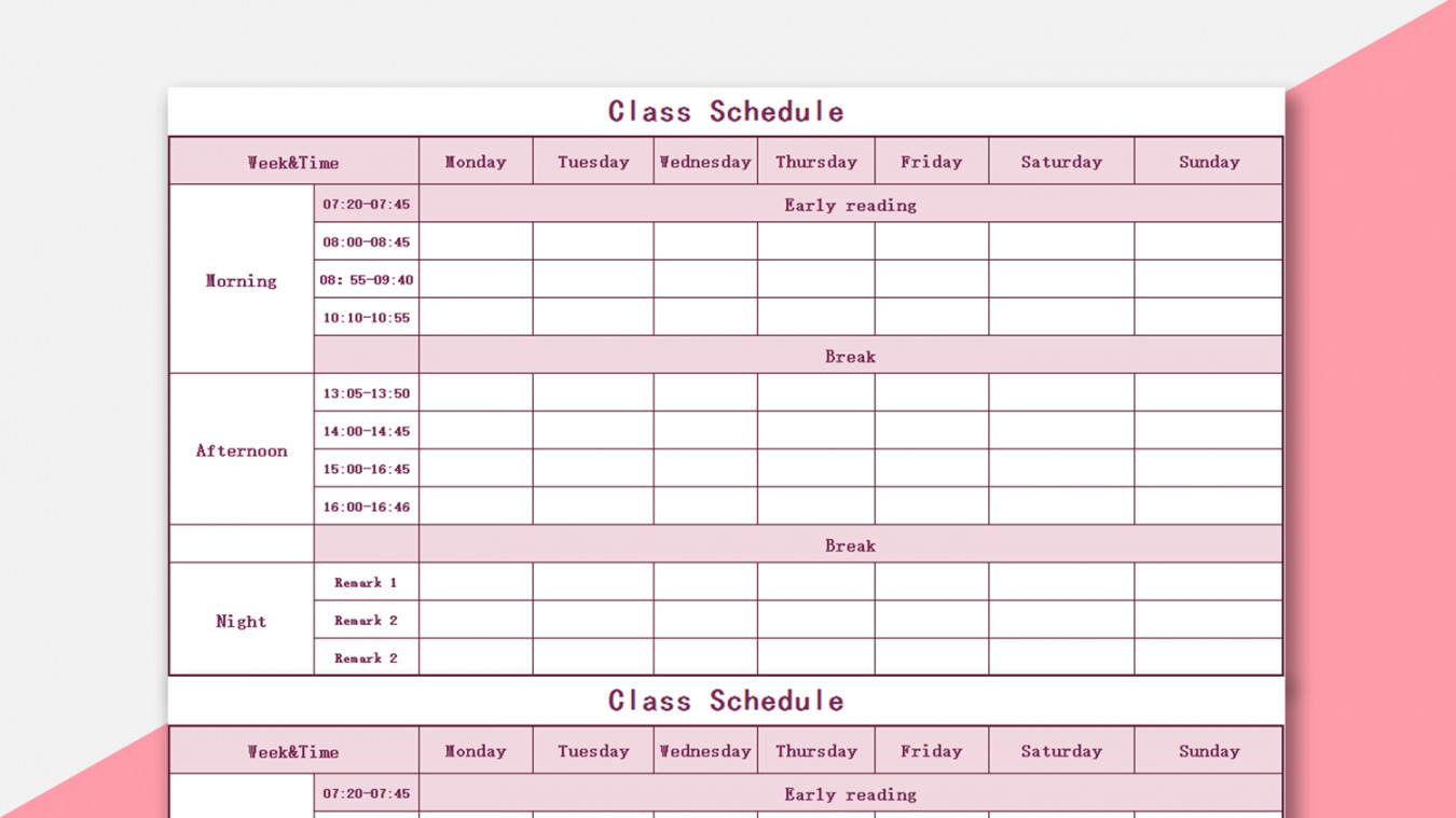 EXCEL of Pink Simple Class Schedule