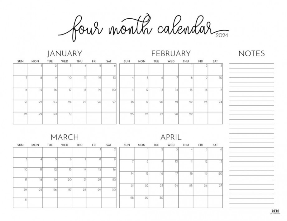 Four Month Calendars -  FREE Printables  Printabulls